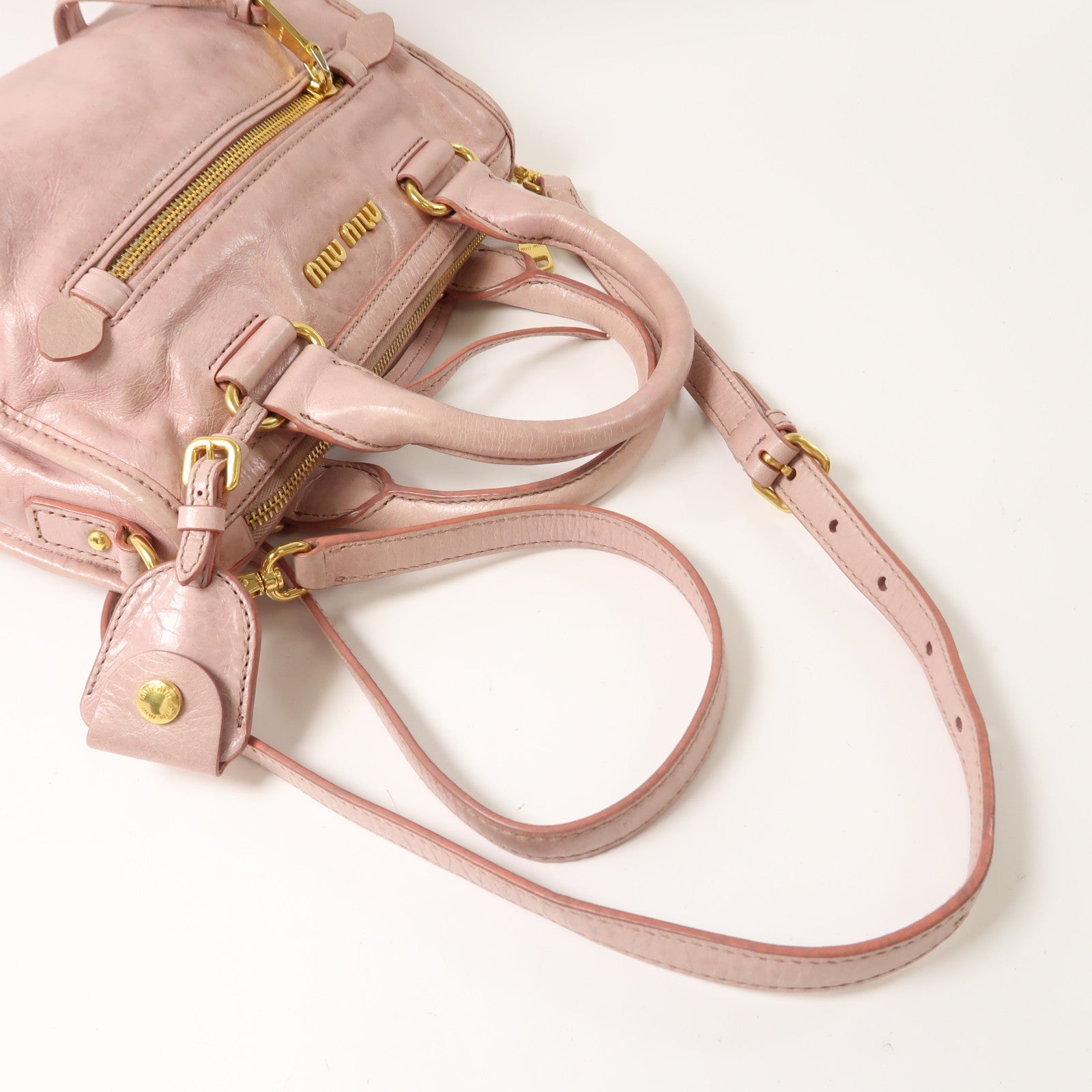 Miu Miu 牛皮皮革2 Way Shoulder金扣手挽肩背兩用袋粉紅色