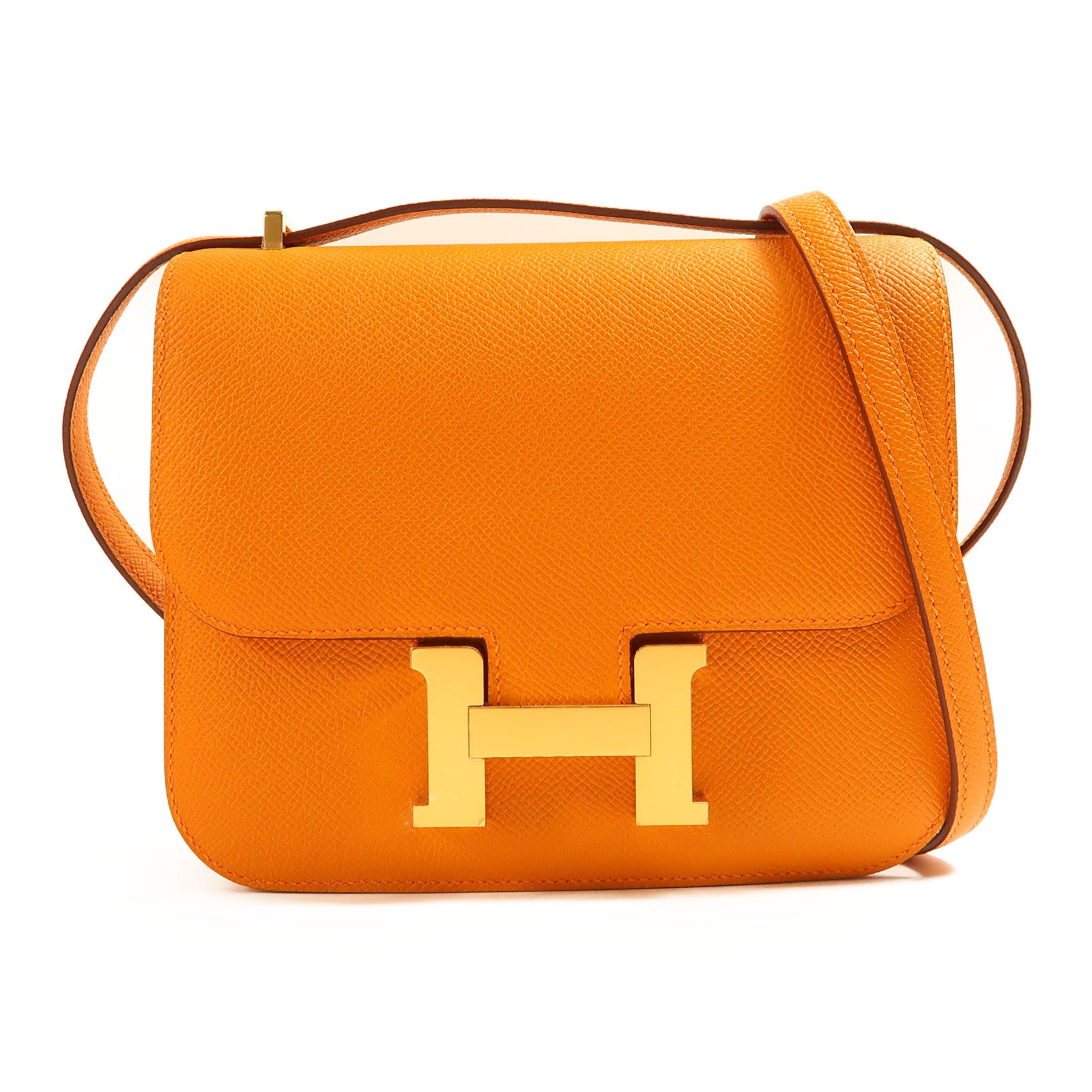 HERMES Epsom皮革Constance Mini金扣肩背袋Orange