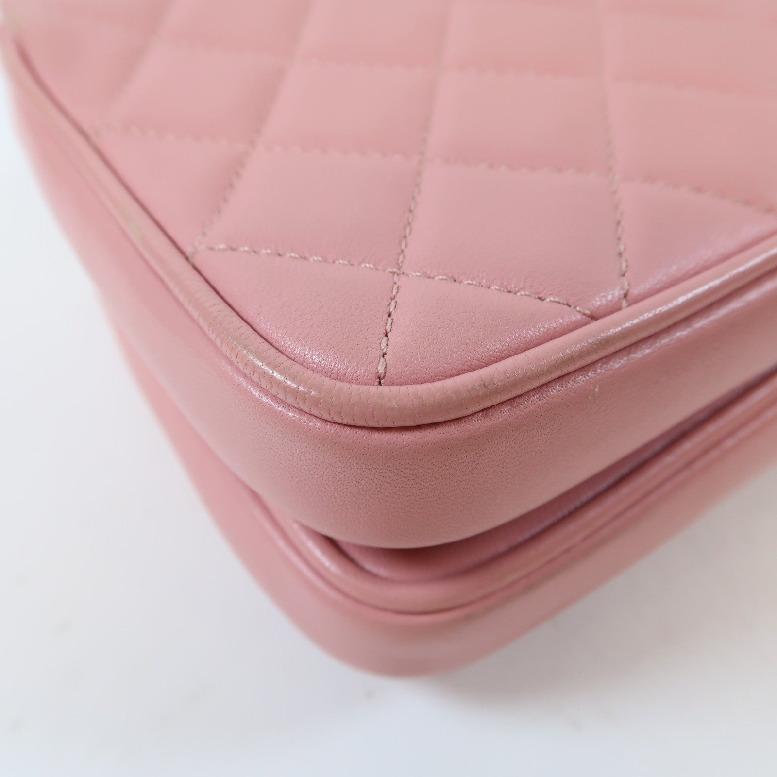 CHANEL 菱格羊皮皮革Mini Flap Bag金扣手挽肩背兩用袋粉紅色