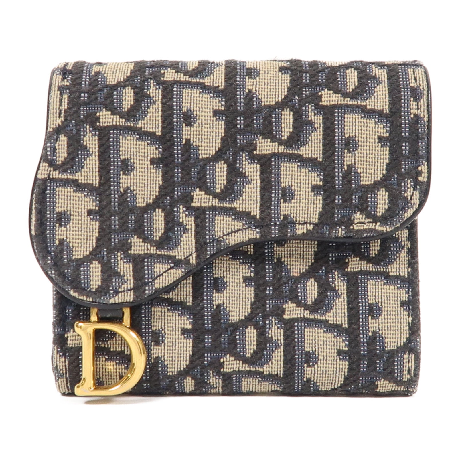 Dior 帆布Saddle Nymphea金扣錢包