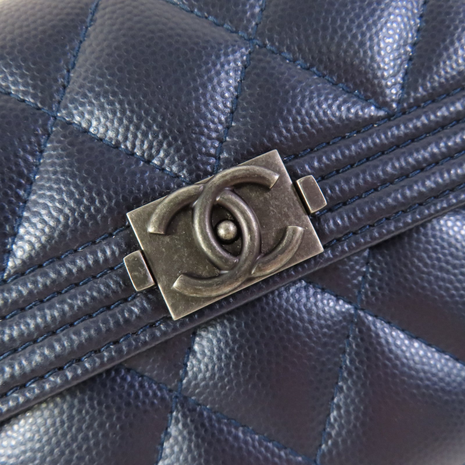 CHANEL Blue Boy Long Wallet Caviar Leather Blue