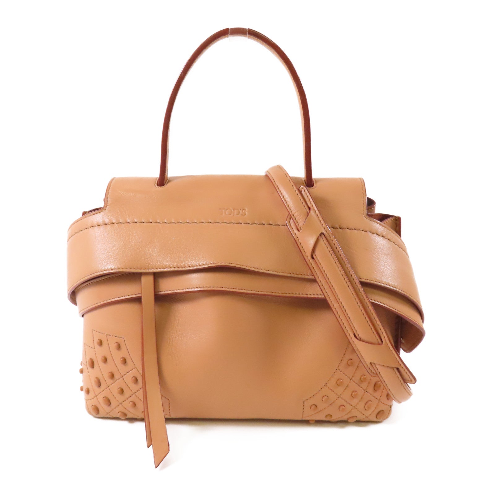 TOD'S 牛皮皮革2 Way Bag銀扣手挽肩背兩用袋