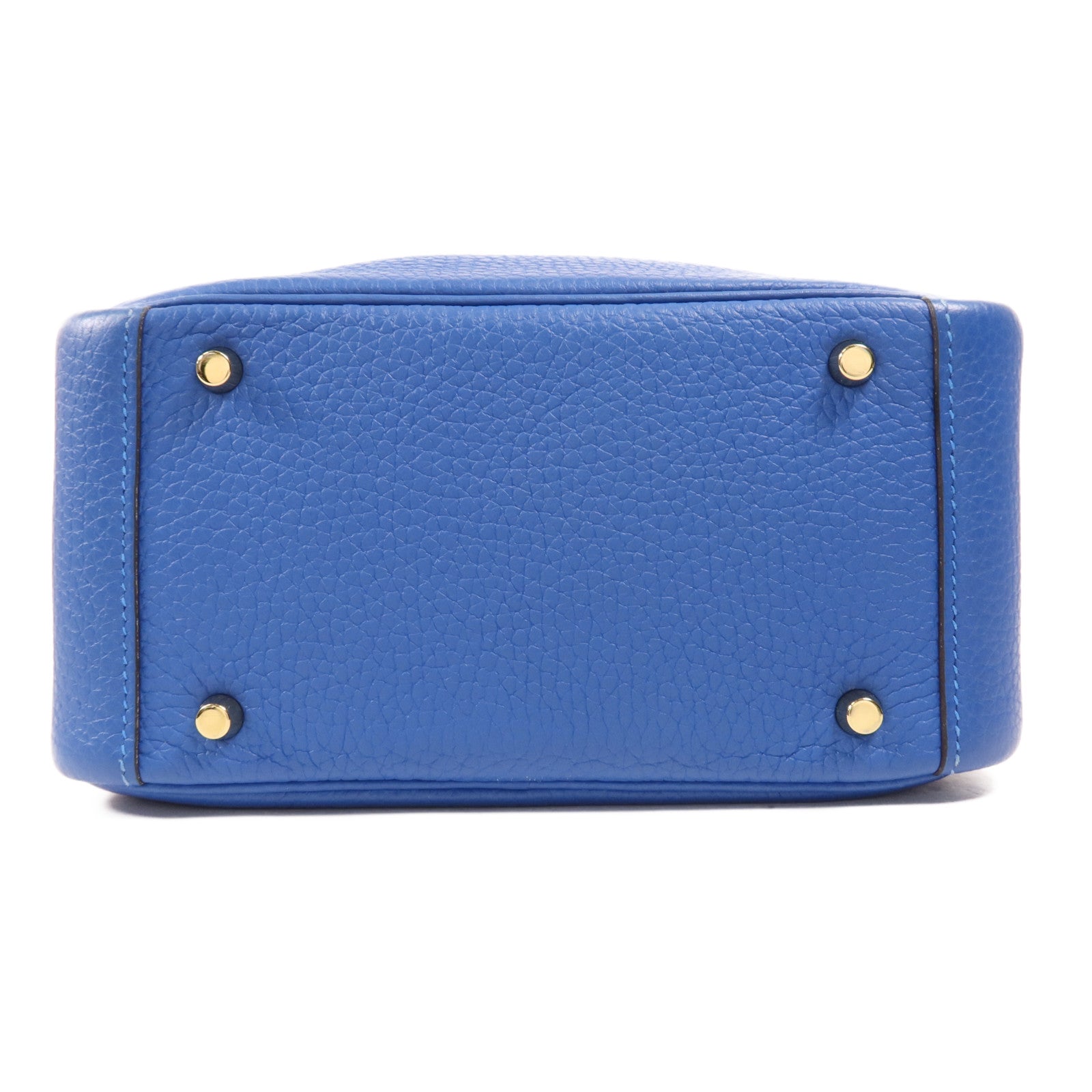 HERMES Clemence皮革Mini Lindy金扣手挽肩背兩用袋Bleu France