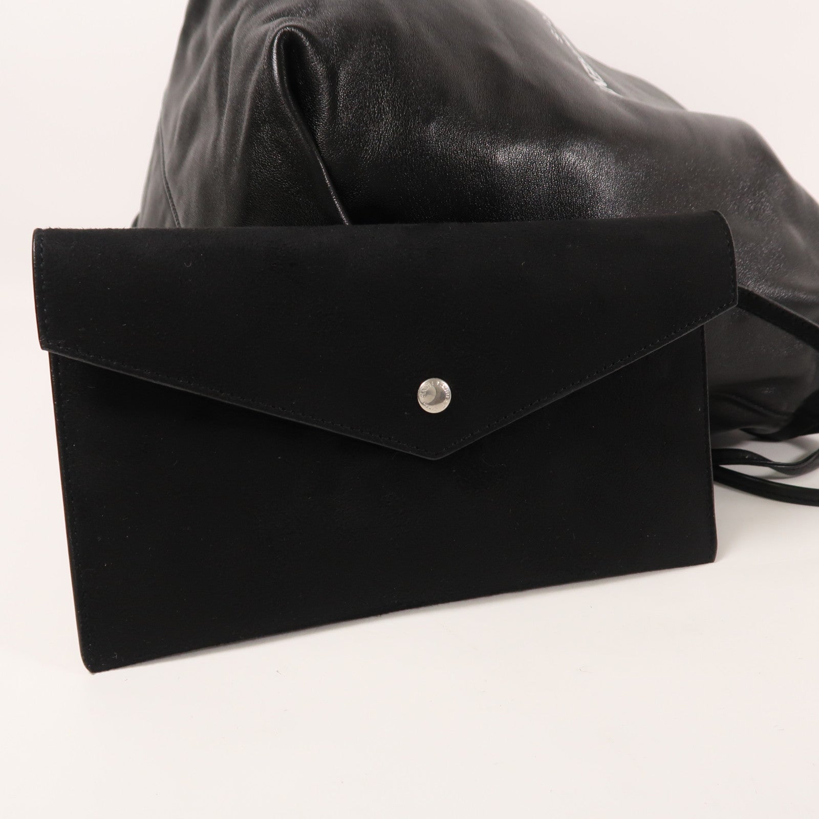 SAINT LAURENT 羊皮皮革Bucket Bag銀扣肩背袋