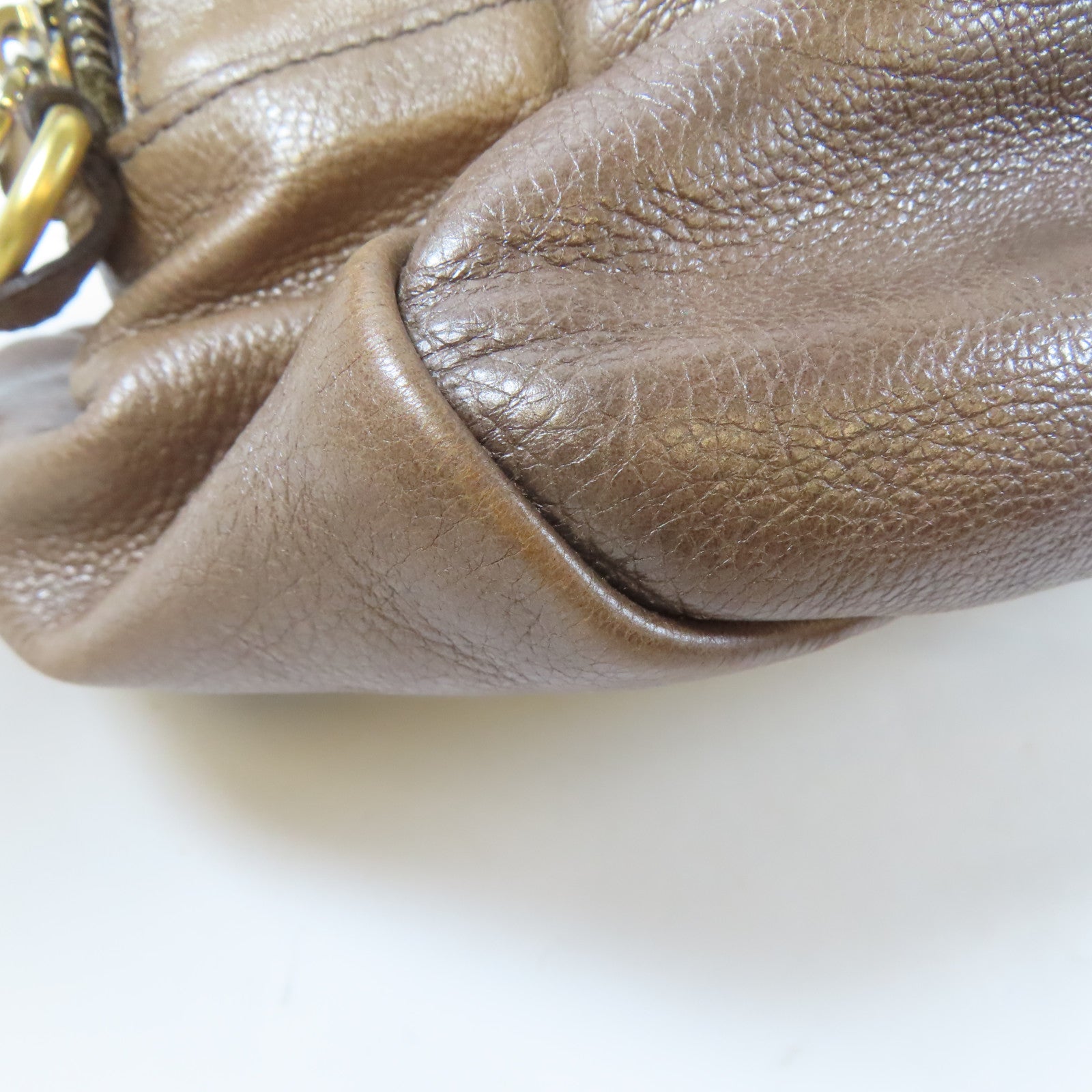PRADA 牛皮皮革Handbag金扣手挽袋啡色