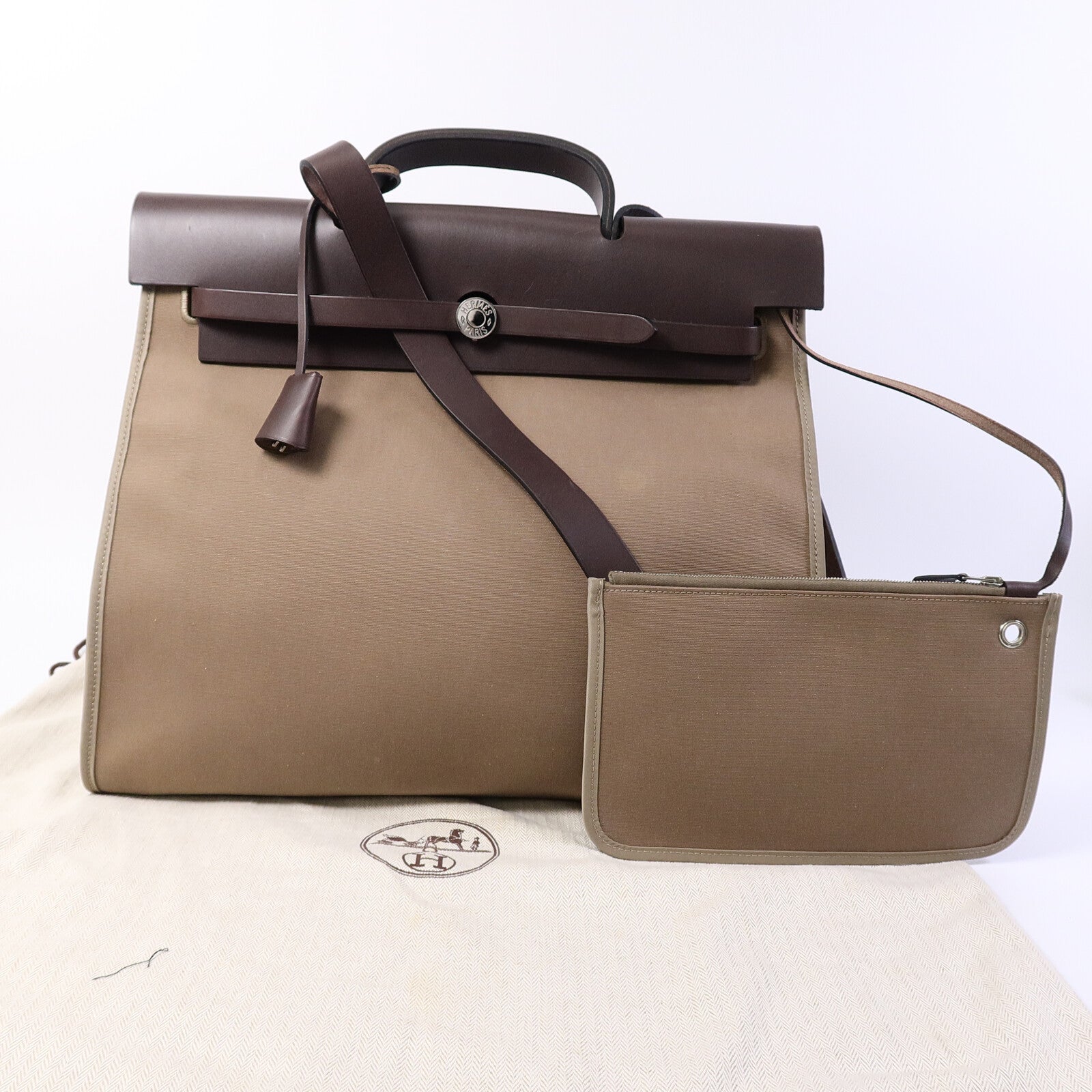 HERMES 帆布Herbag GM手挽肩背兩用袋Etoupe