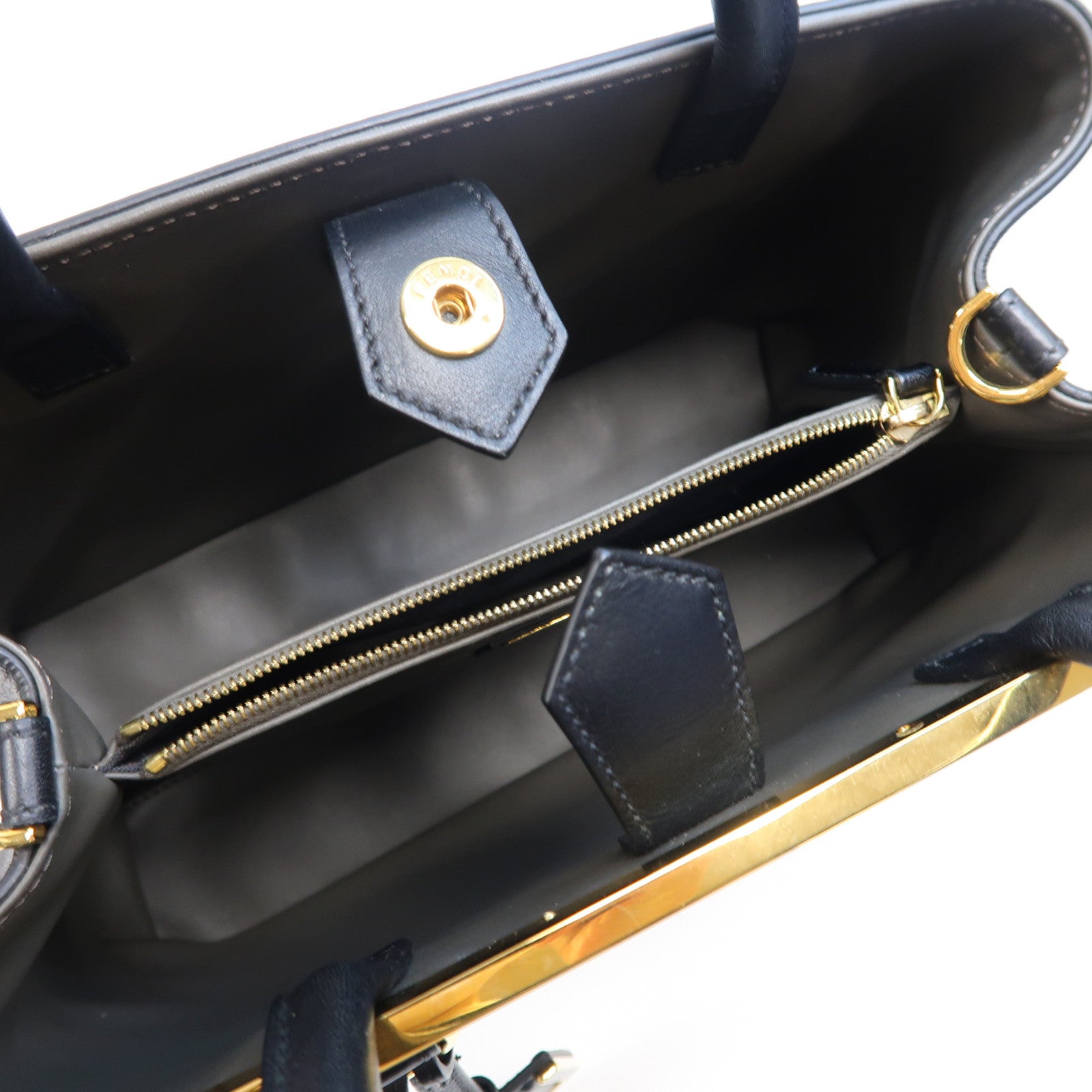 FENDI 牛皮皮革2 Jours金扣手挽肩背兩用袋黑色