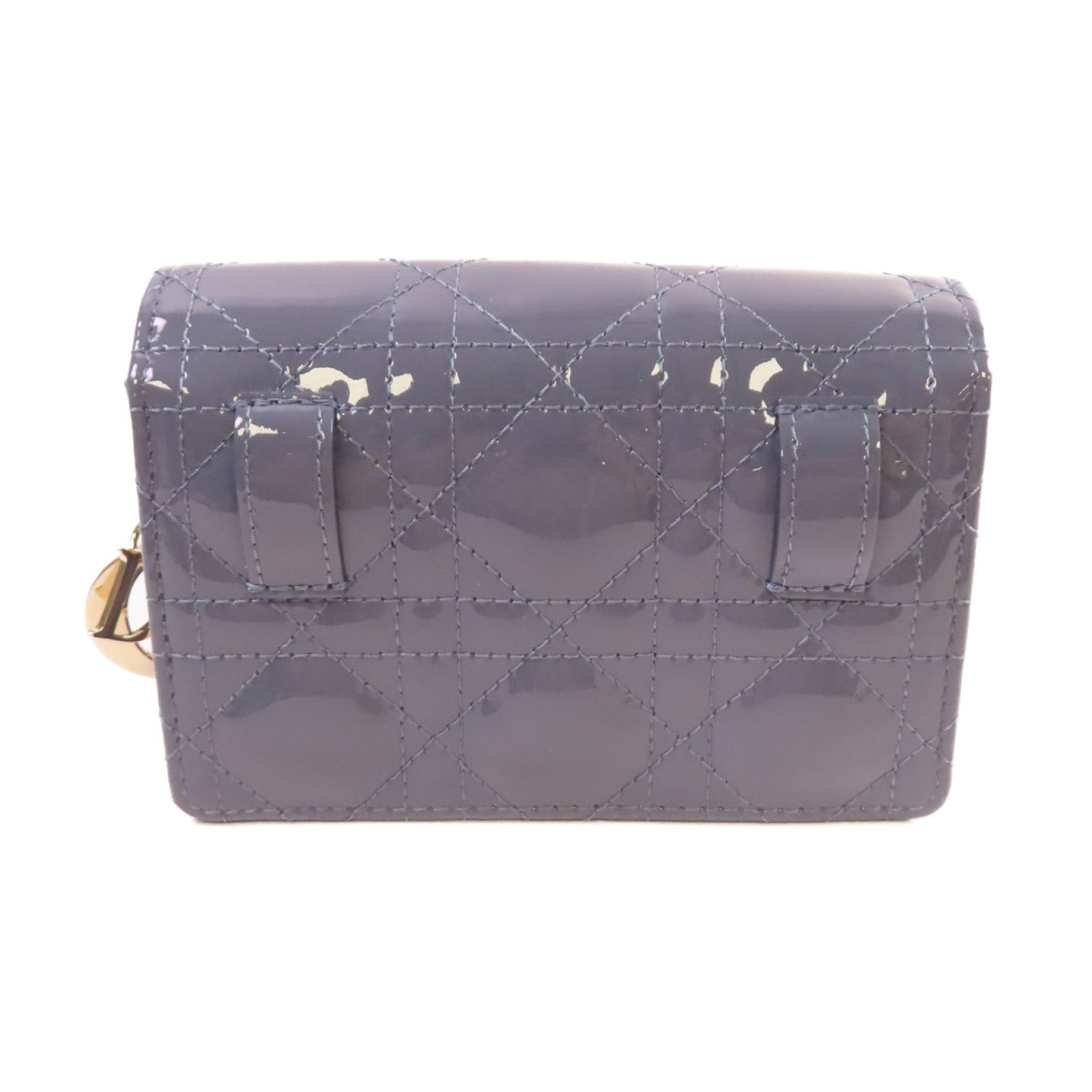 Dior 【激減優惠】漆皮皮革Chain Shoulder Bag銀扣鏈帶肩背袋灰藍色