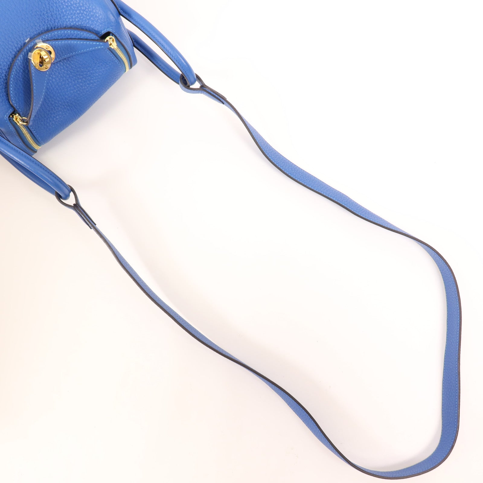 HERMES Clemence皮革Mini Lindy金扣手挽肩背兩用袋Bleu France