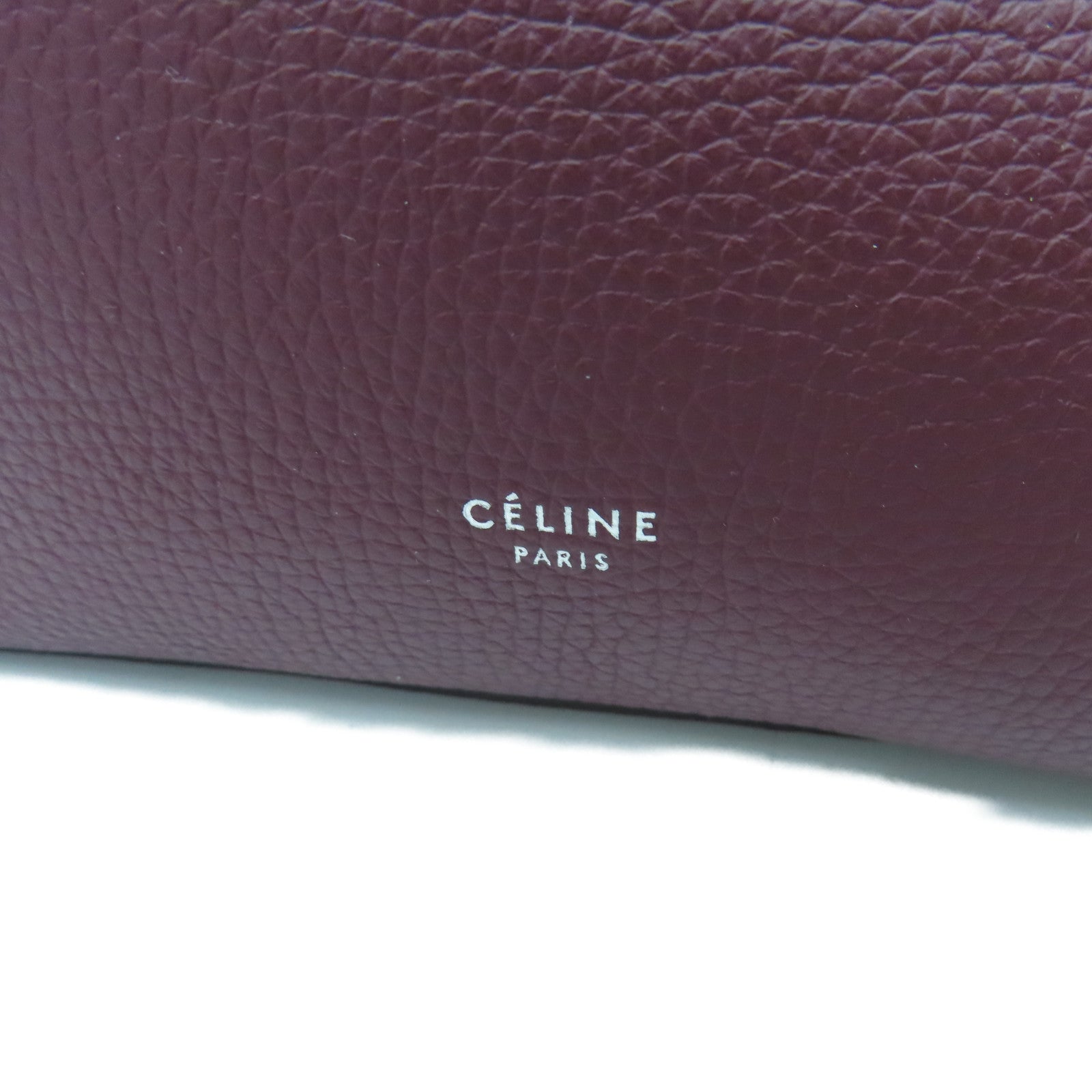 CELINE 【清倉大減價】牛皮皮革2 Way Shoulder銀扣手挽肩背兩用袋酒紅色