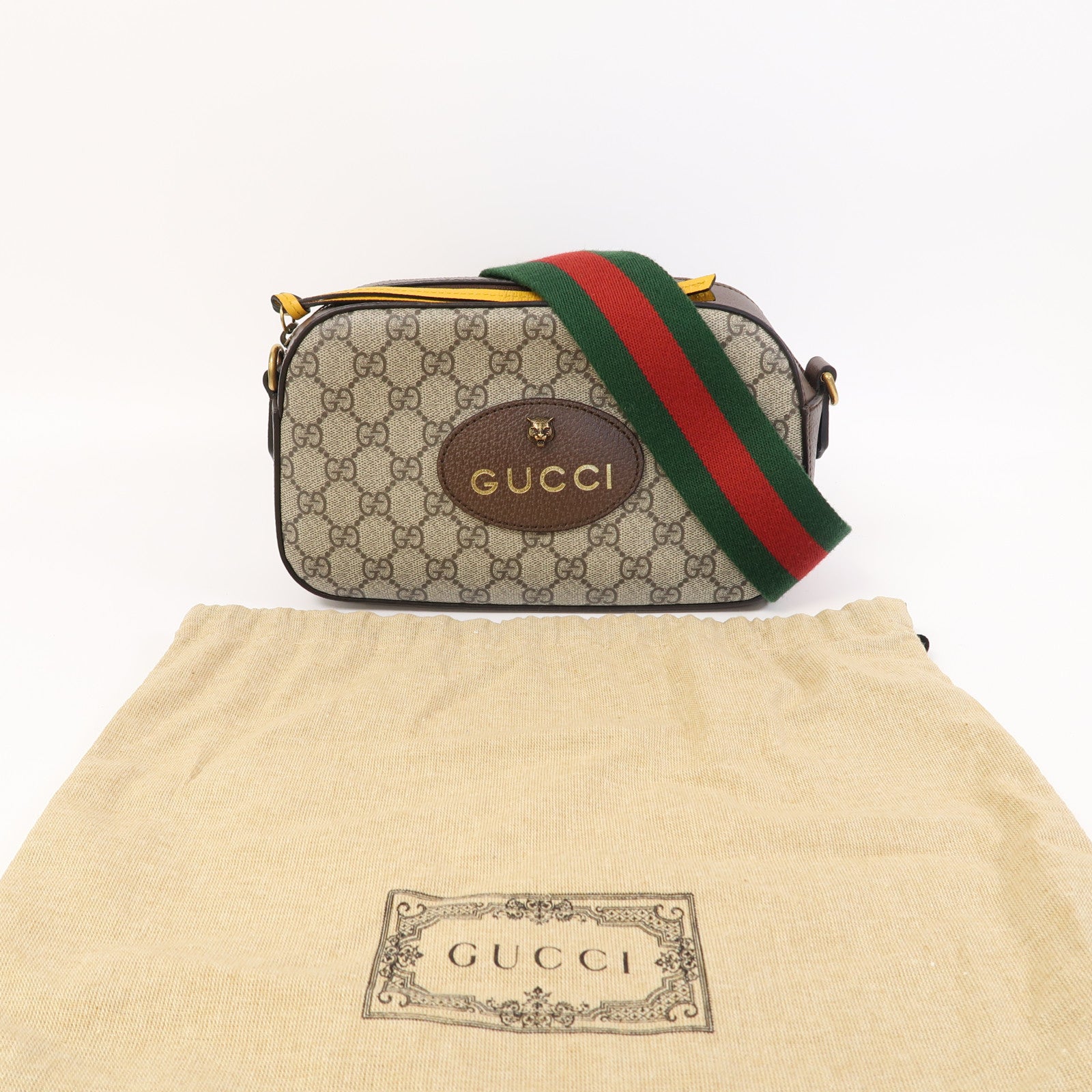 GUCCI 塗層帆布Neo Vintage GG Supreme金扣肩背袋啡色