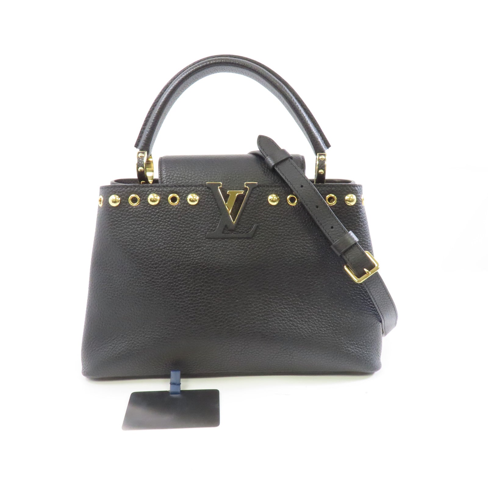 LOUIS VUITTON 牛皮皮革Capucines MM金扣手挽肩背兩用袋黑色
