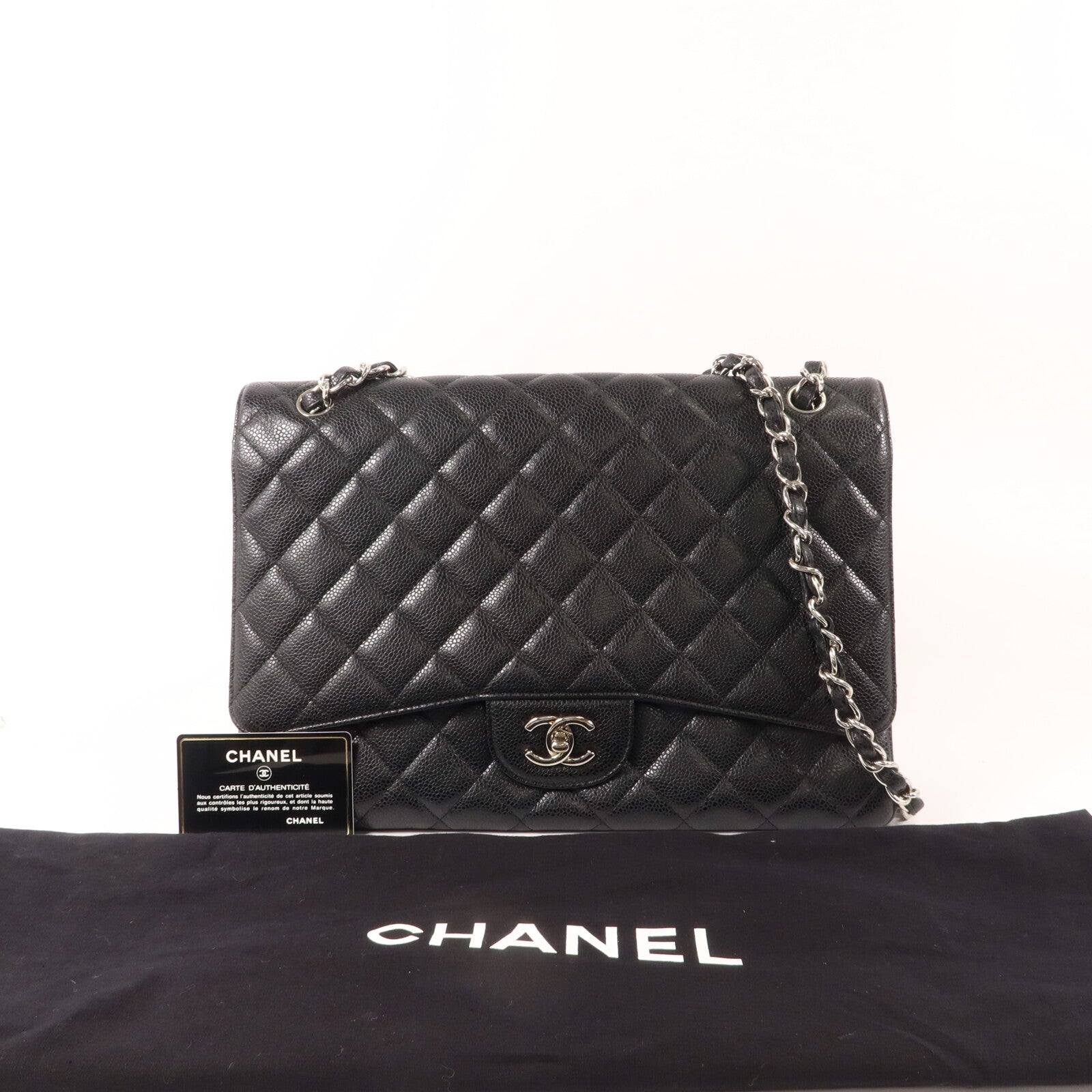 CHANEL 牛皮皮革Maxi Classic鏈帶肩背袋