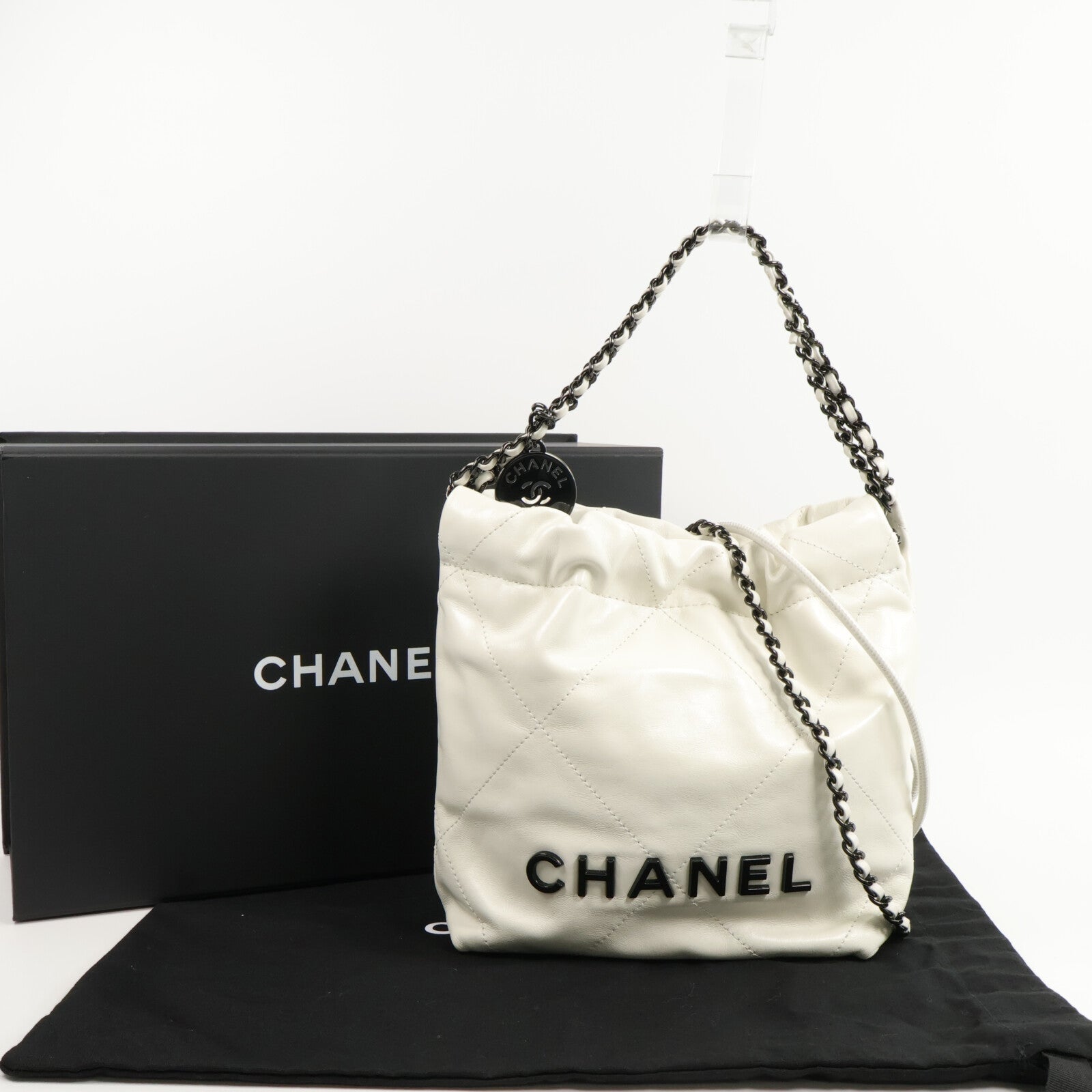 CHANEL 牛皮皮革Chanel 22 Mini鏈帶手挽肩背兩用袋