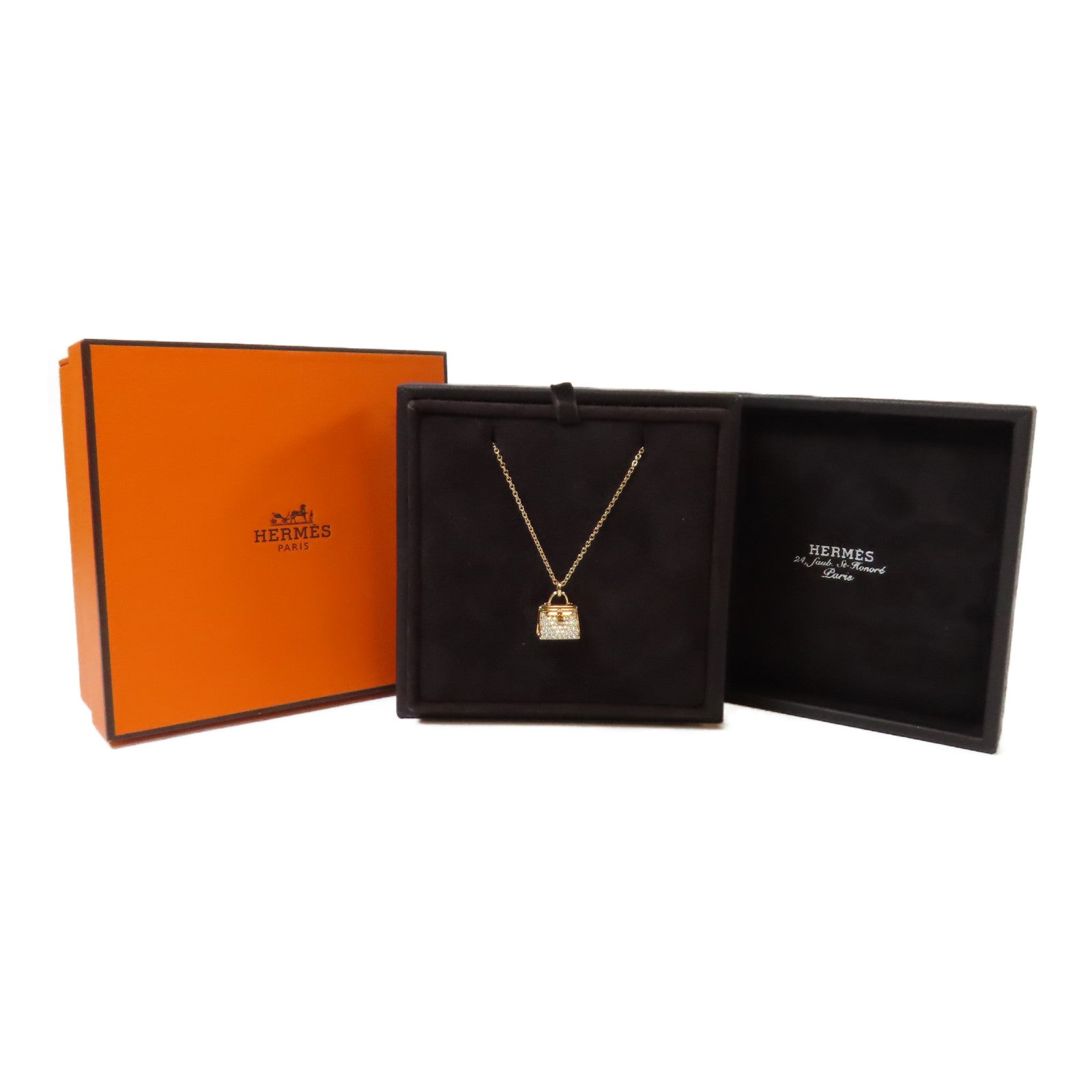 HERMES 18K玫瑰金Kelly Pendant項鍊金色/透明