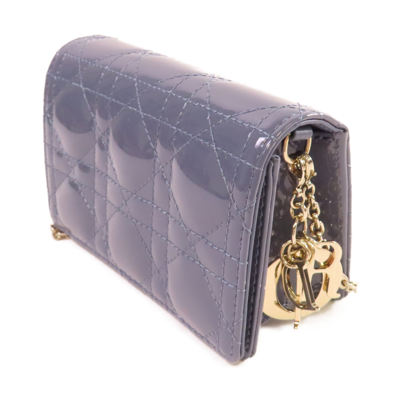 Dior 【激減優惠】漆皮皮革Chain Shoulder Bag銀扣鏈帶肩背袋灰藍色