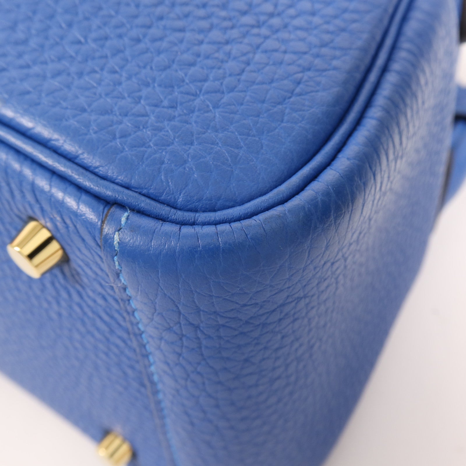 HERMES Clemence皮革Mini Lindy金扣手挽肩背兩用袋Bleu France