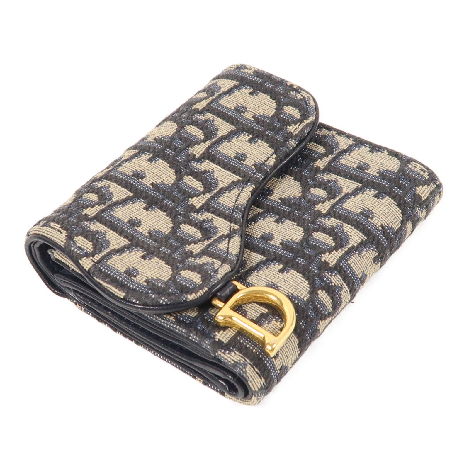 Dior 帆布Saddle Nymphea金扣錢包