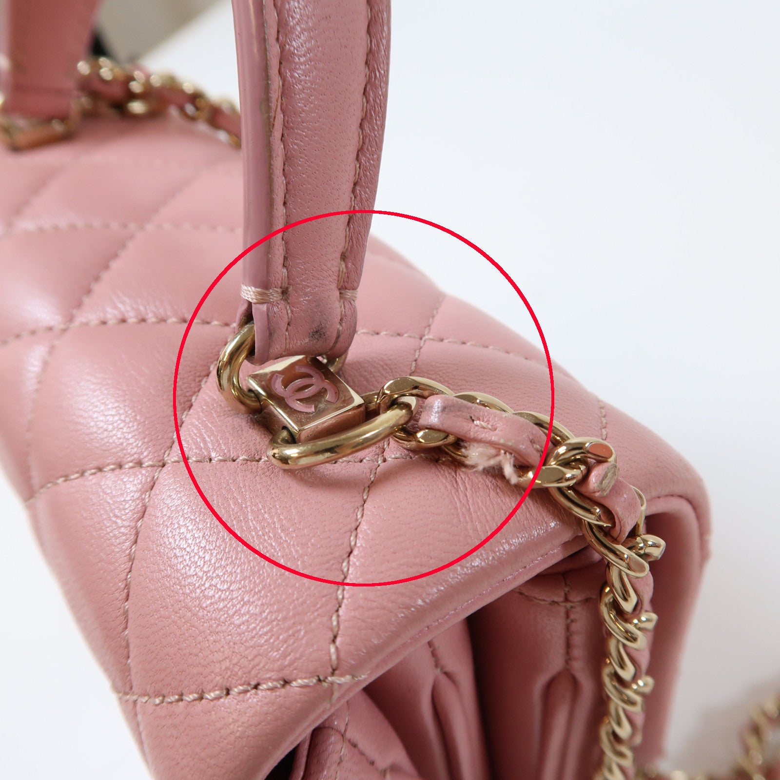 CHANEL 菱格羊皮皮革Mini Flap Bag金扣手挽肩背兩用袋粉紅色