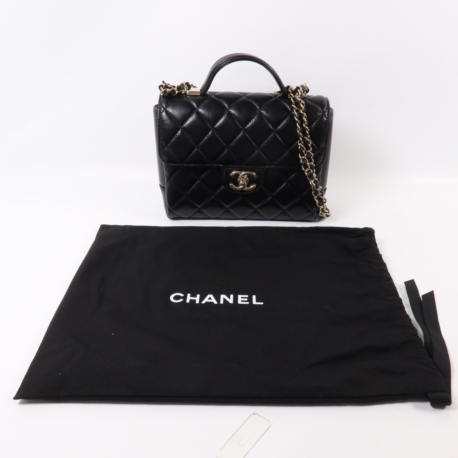 CHANEL 羊皮皮革Top Handle Flap鏈帶肩背袋