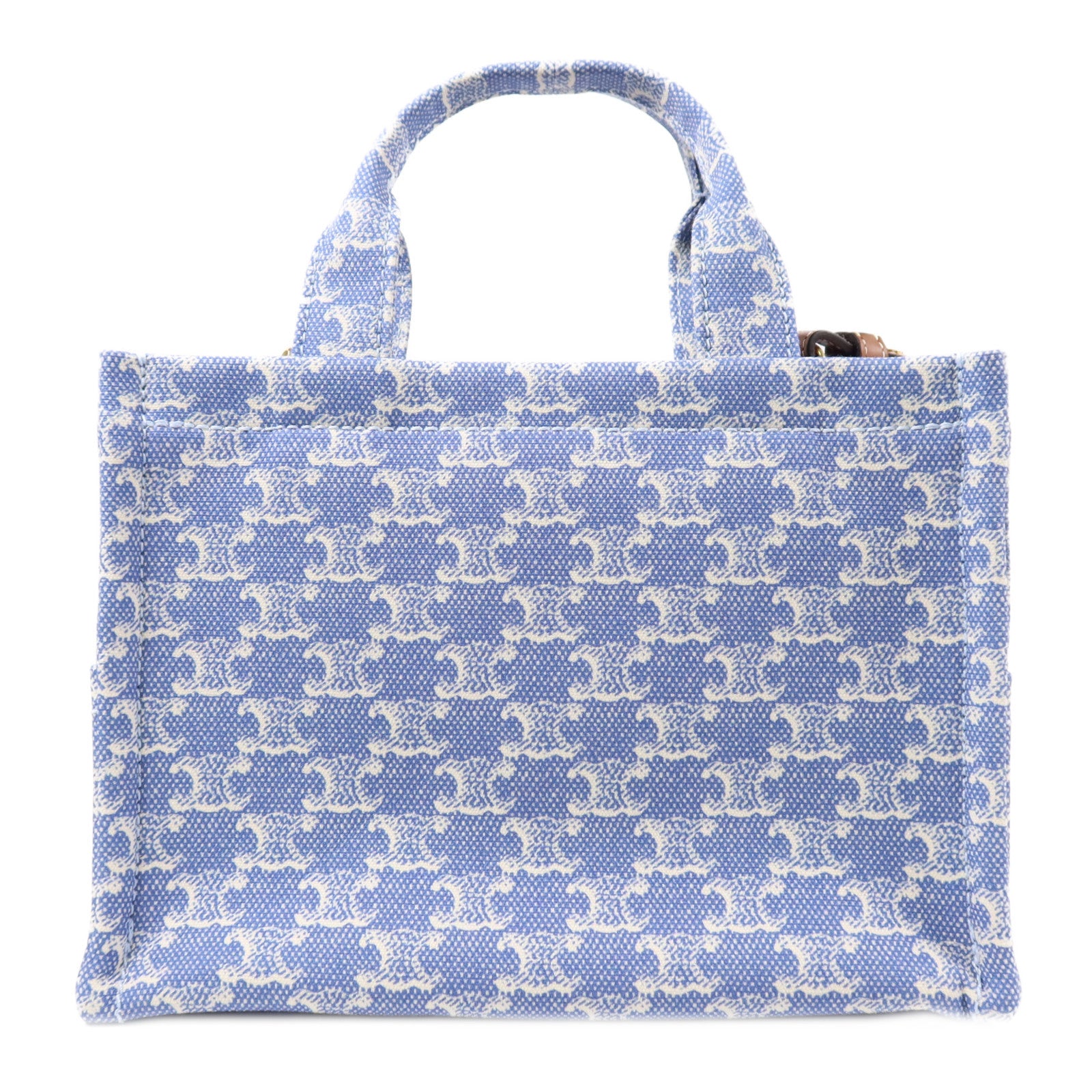 CELINE GHW Small Cabas Thais 2 Way Shoulder Bag Handbag Canvas Blue/White 6924