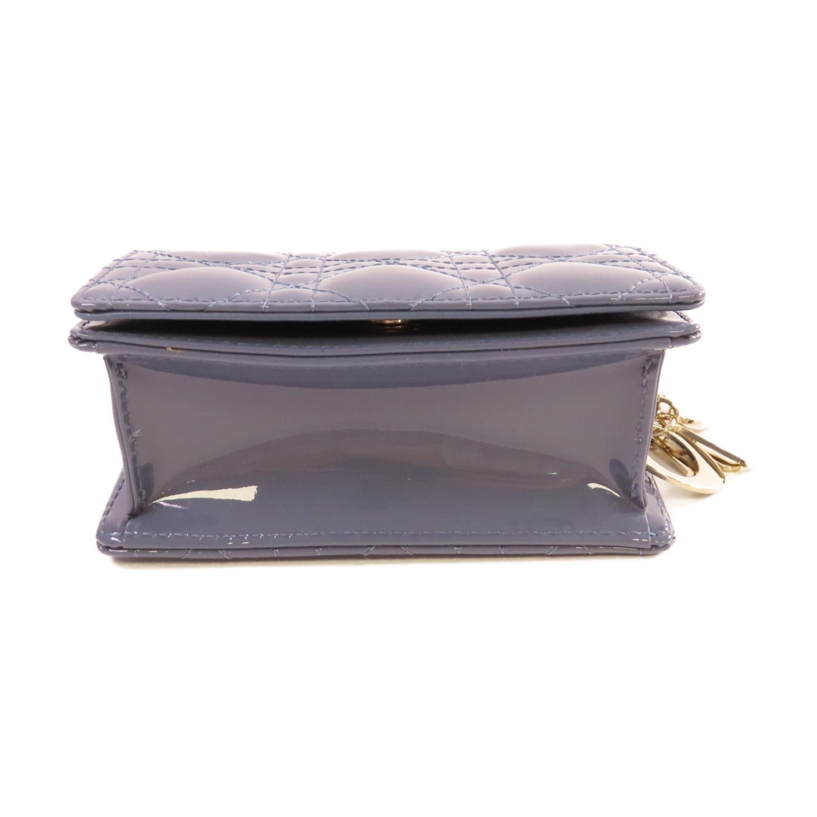 Dior 【激減優惠】漆皮皮革Chain Shoulder Bag銀扣鏈帶肩背袋灰藍色