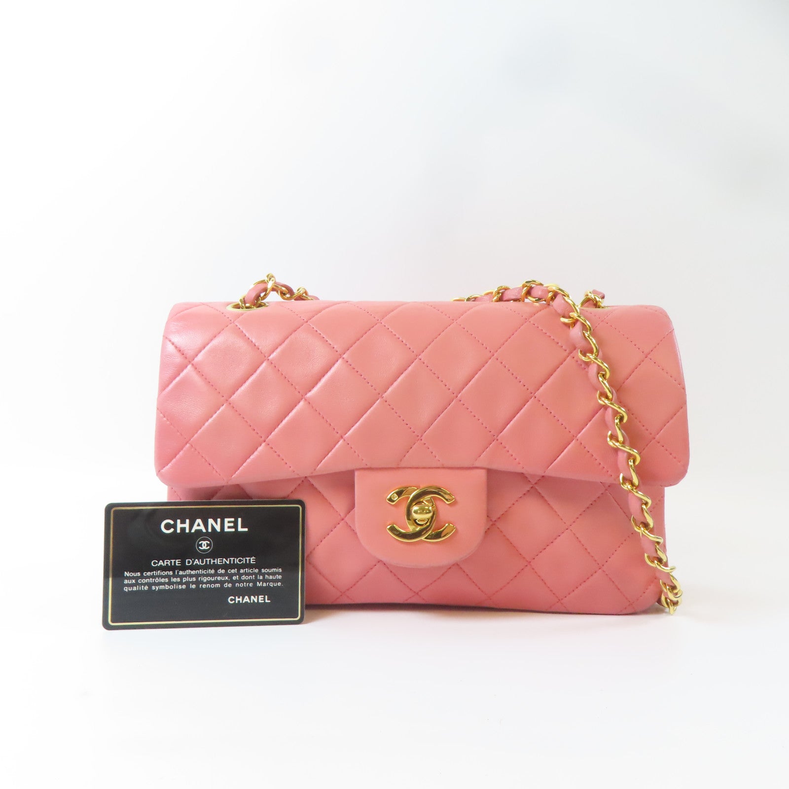 CHANEL 菱格羊皮皮革Chain Shoulder Bag金扣鏈帶肩背袋粉紅色
