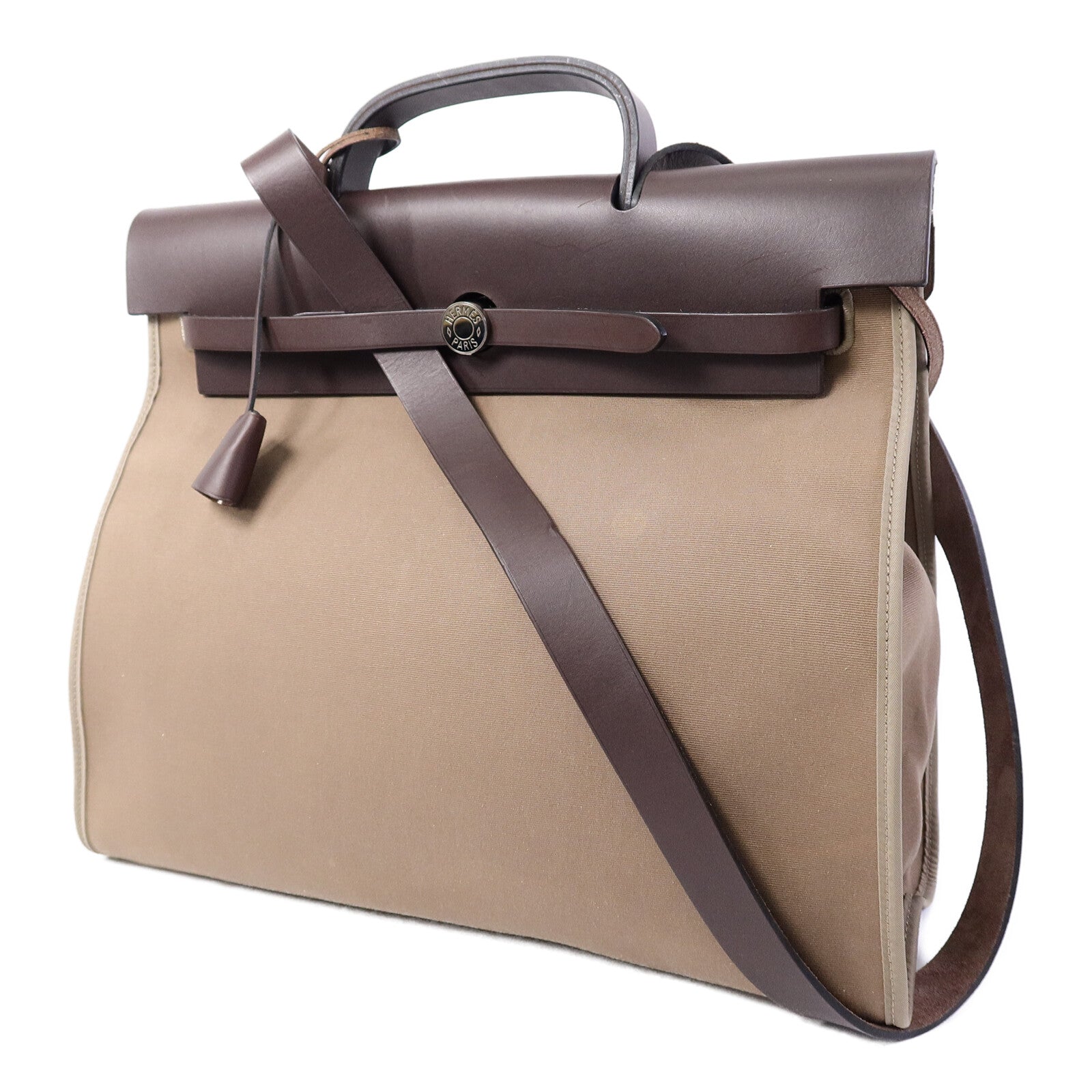 HERMES 帆布Herbag GM手挽肩背兩用袋Etoupe