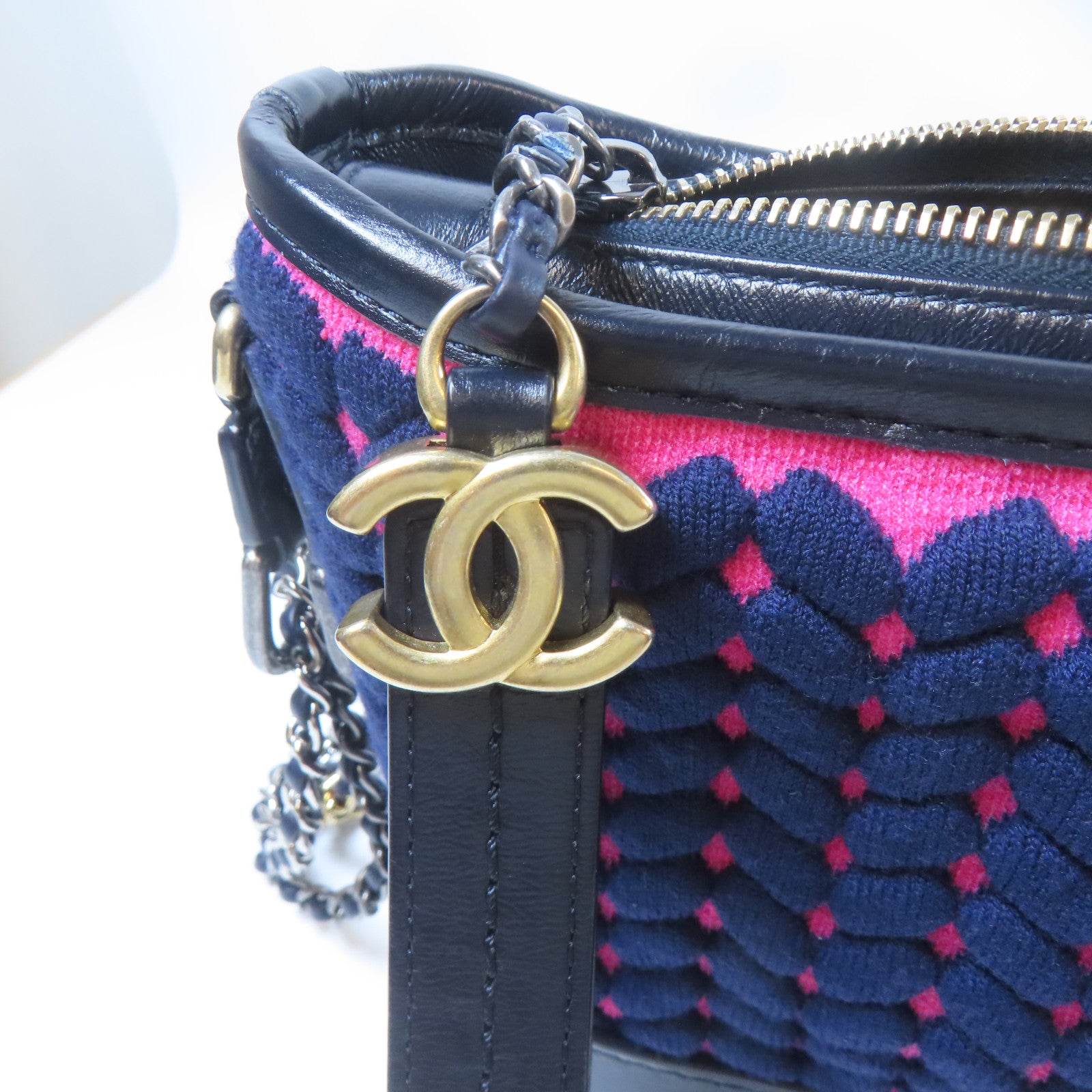 CHANEL 【激減優惠】布料Gabrielle金扣/銀扣鏈帶肩背袋粉紅色/藍色/黑色