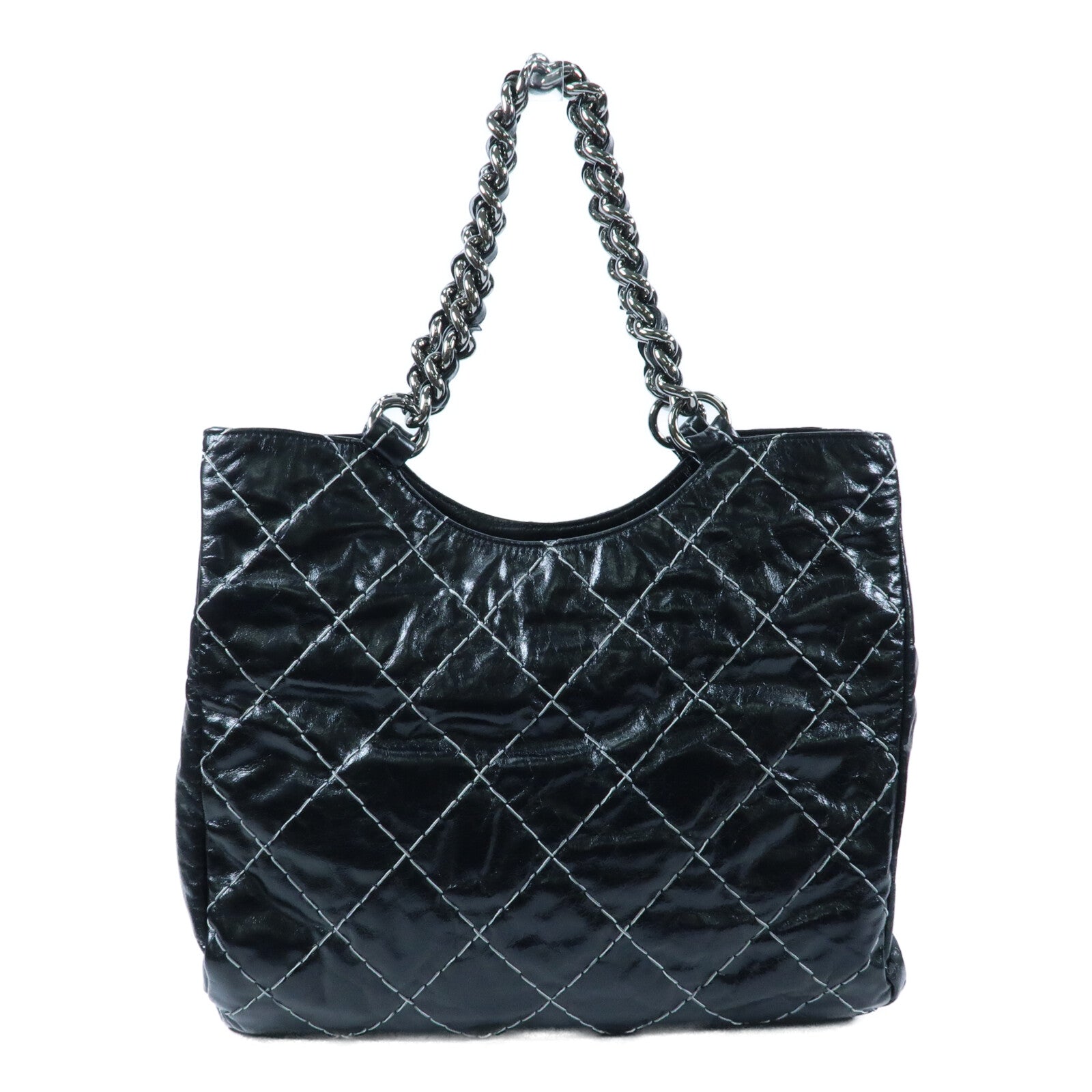 CHANEL 牛皮皮革Wild Stitch Tote銀扣鏈帶手挽袋