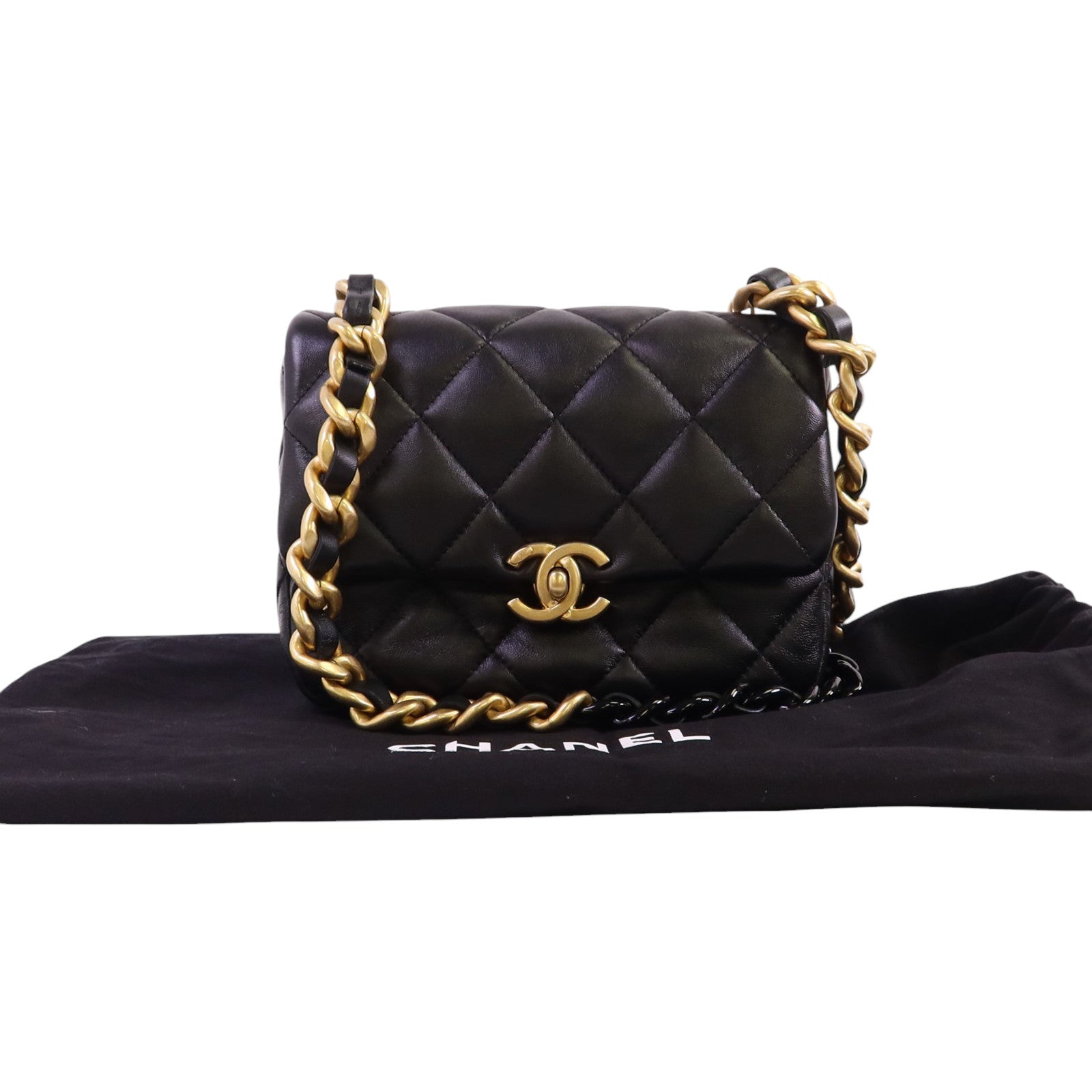 CHANEL 【激減優惠】羊皮皮革Chain Shoulder金扣鏈帶肩背袋