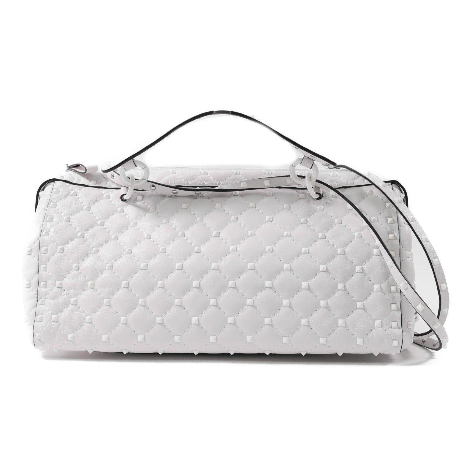 Valentino 牛皮皮革2 Way Shoulder銀扣手挽肩背兩用袋白色