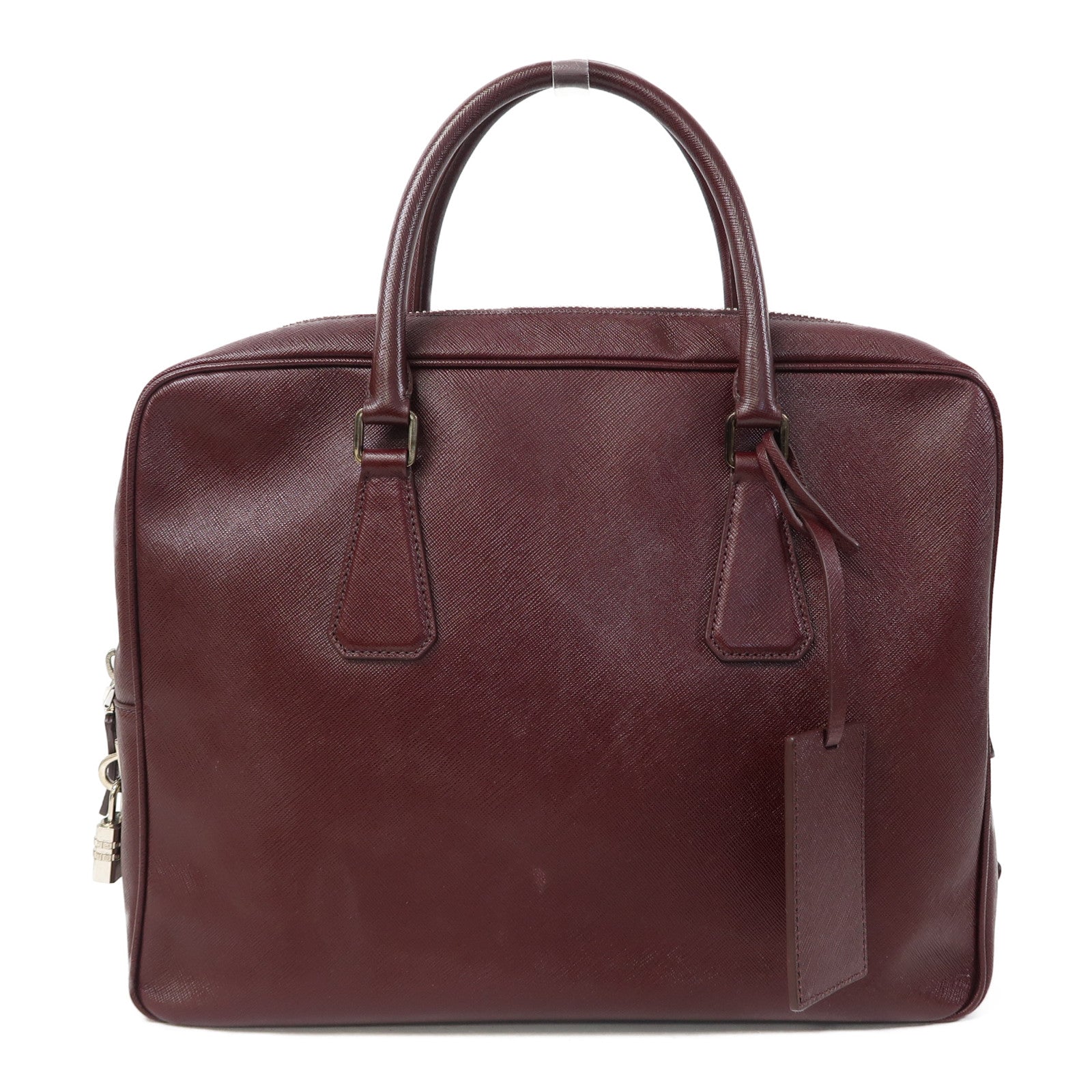 PRADA Saffiano皮革Briefcase Bag銀扣公事包酒紅色