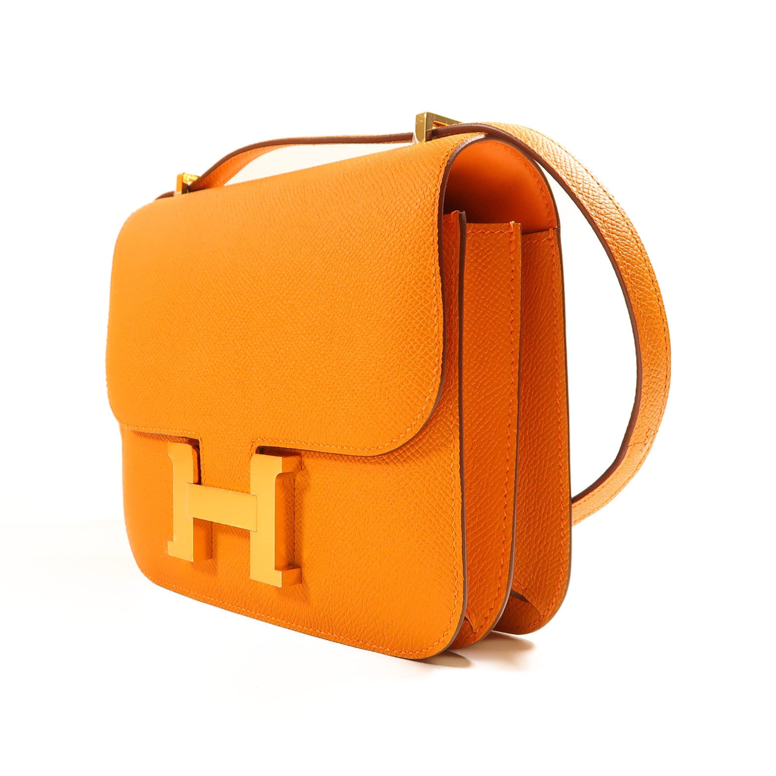 HERMES Epsom皮革Constance Mini金扣肩背袋Orange