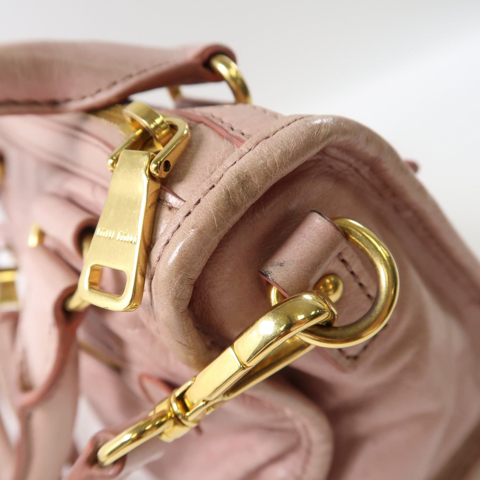 Miu Miu 牛皮皮革2 Way Shoulder金扣手挽肩背兩用袋粉紅色