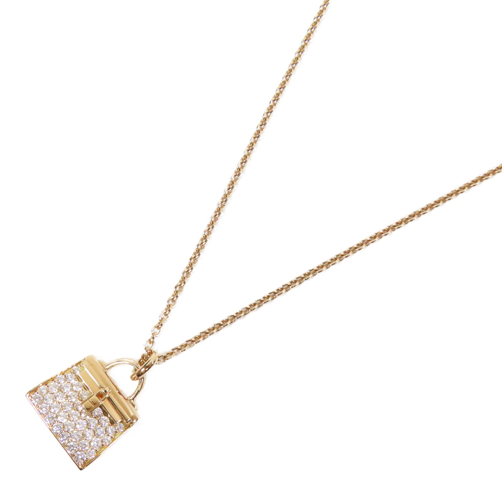 HERMES 18K玫瑰金Kelly Pendant項鍊金色/透明