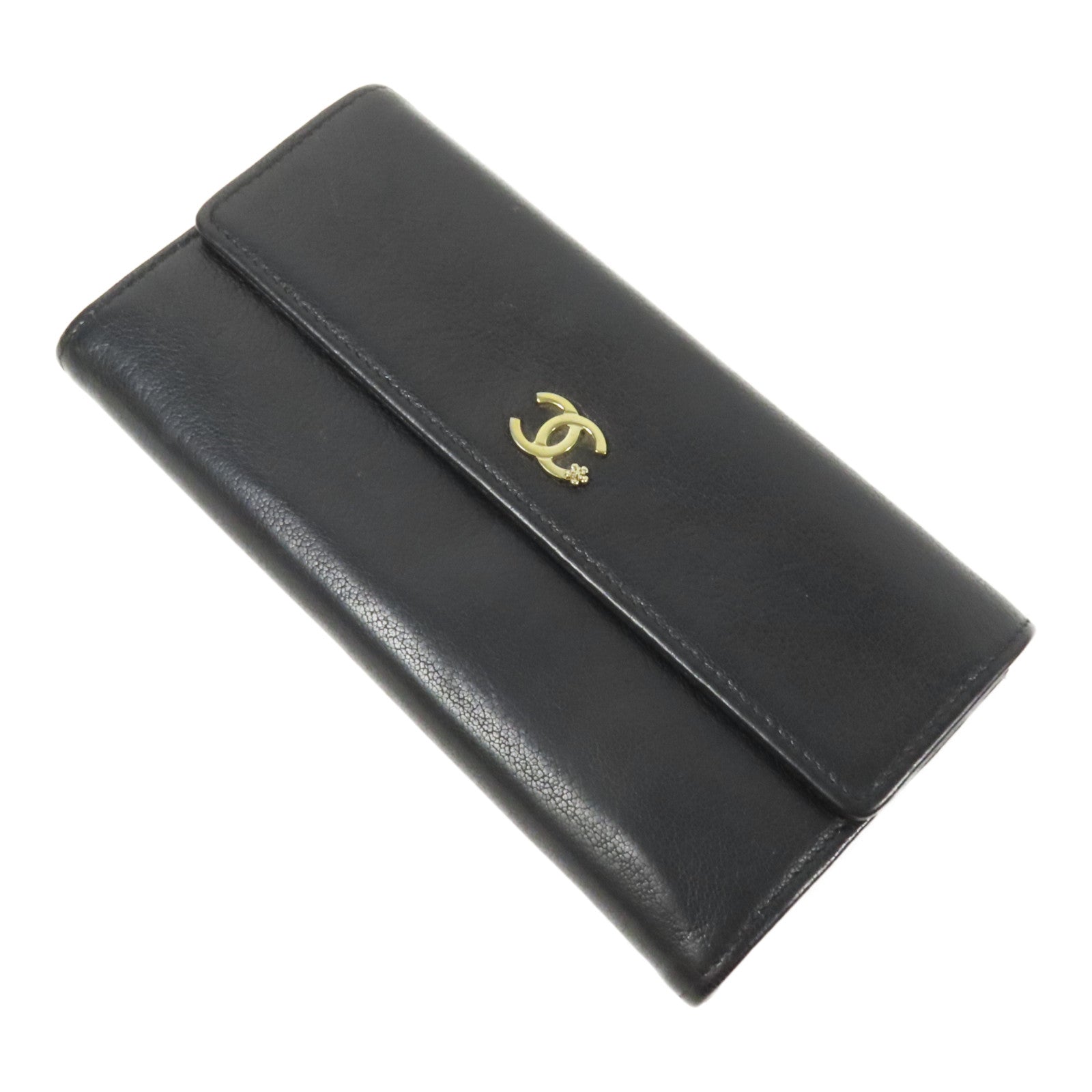 CHANEL 牛皮皮革Long Wallet金扣長錢包