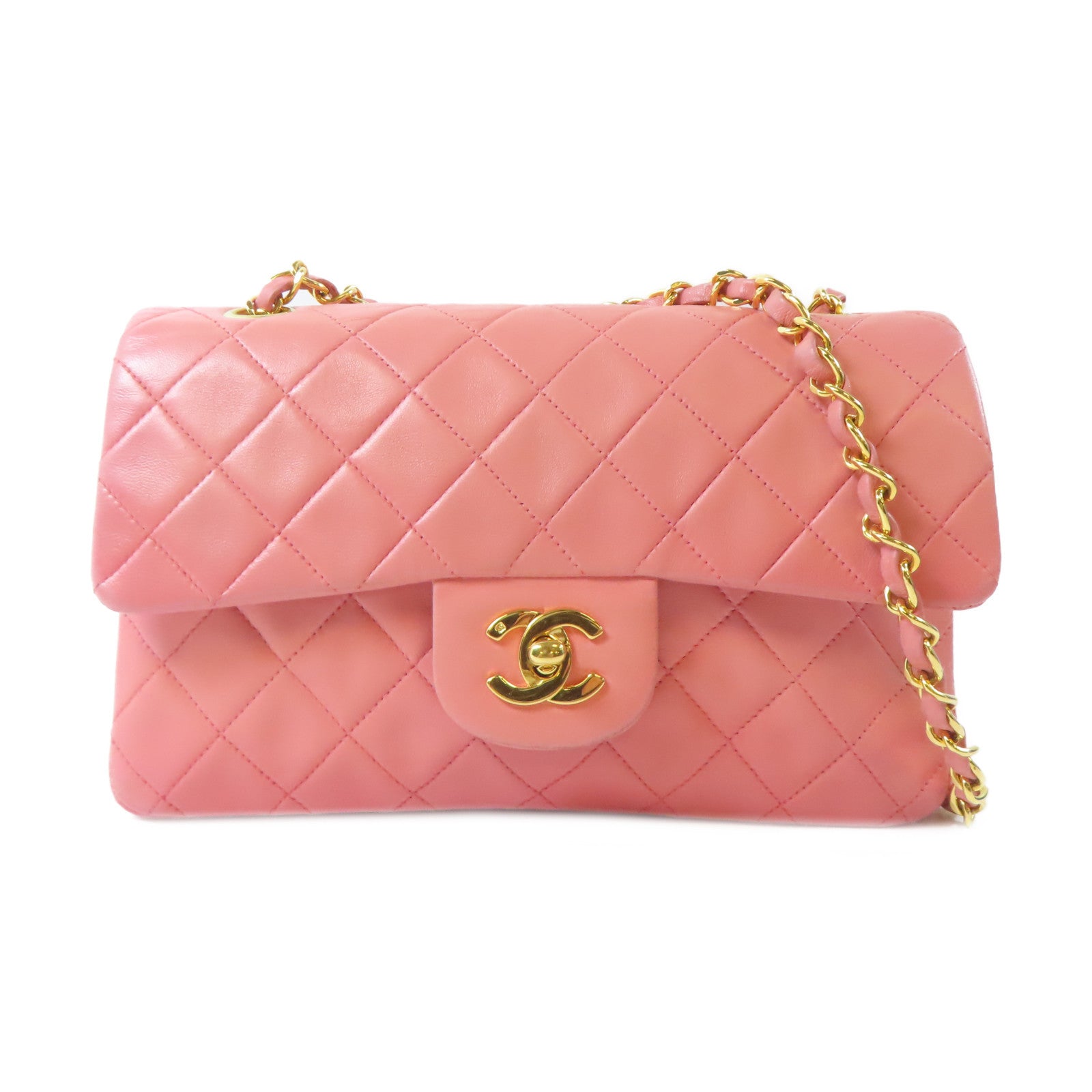 CHANEL 菱格羊皮皮革Chain Shoulder Bag金扣鏈帶肩背袋粉紅色