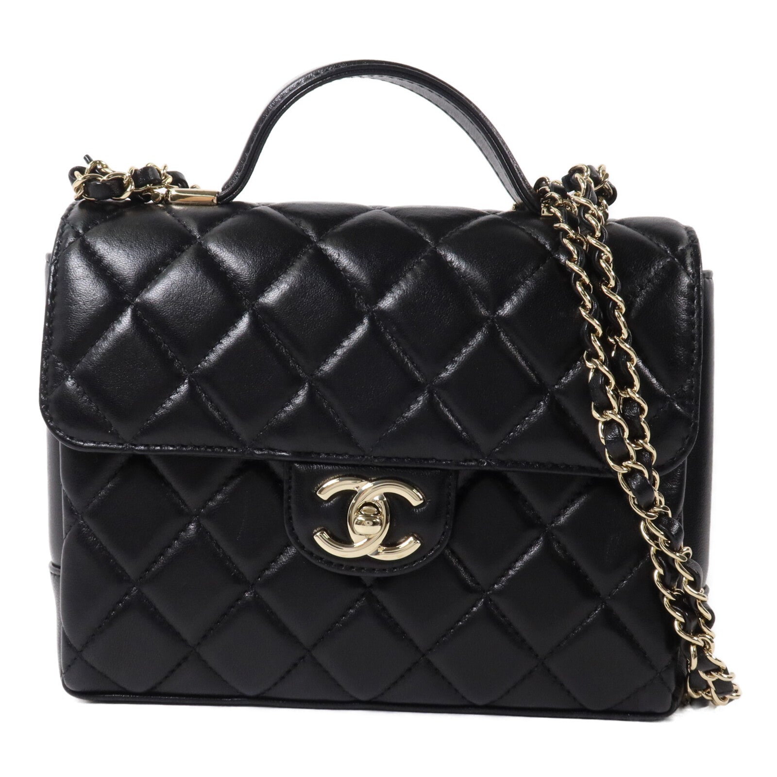 CHANEL 羊皮皮革Top Handle Flap鏈帶肩背袋