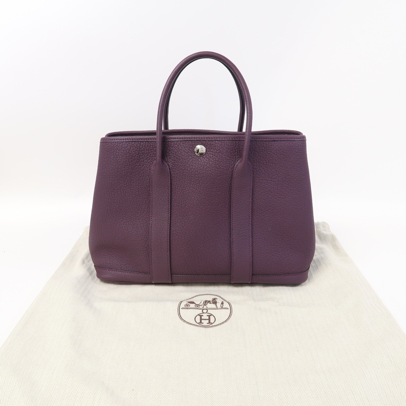 HERMES Negonda皮革Garden Party TPM銀扣手挽袋Raisin /葡萄紫色