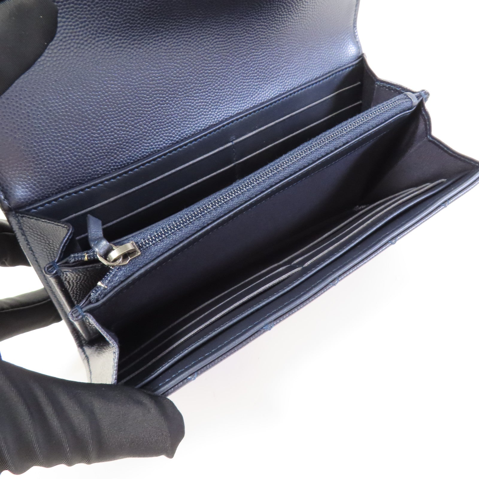 CHANEL Blue Boy Long Wallet Caviar Leather Blue