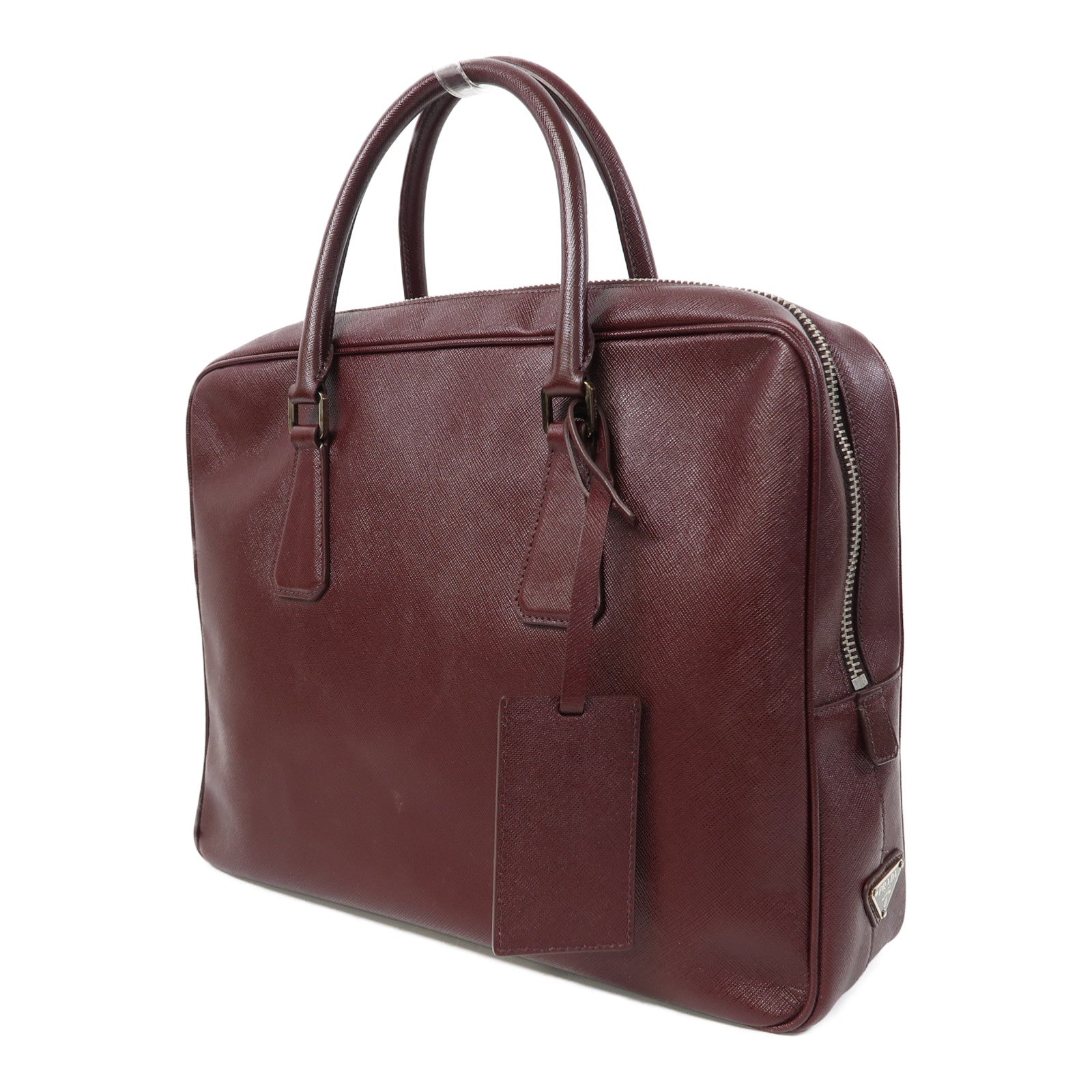 PRADA Saffiano皮革Briefcase Bag銀扣公事包酒紅色