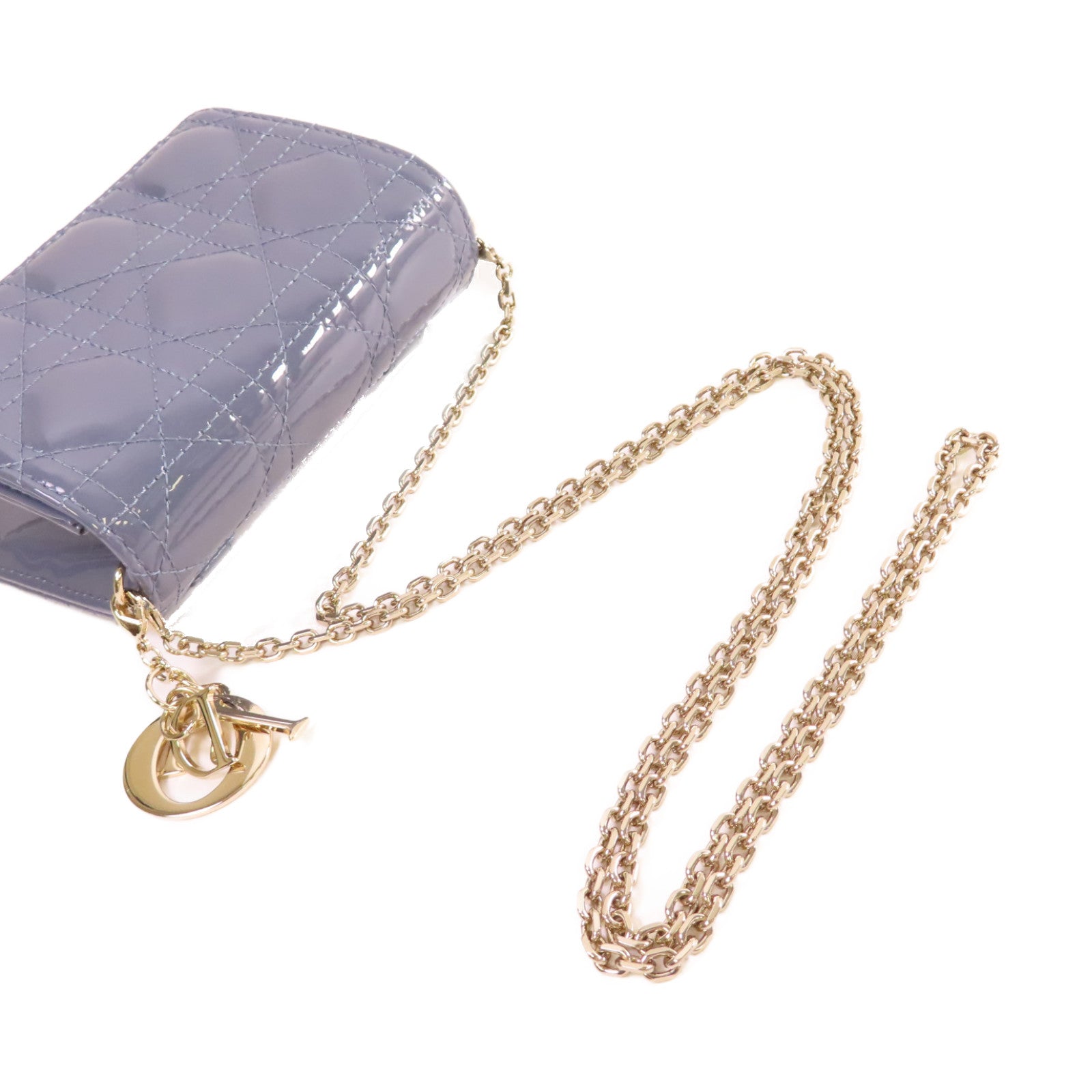 Dior 【激減優惠】漆皮皮革Chain Shoulder Bag銀扣鏈帶肩背袋灰藍色