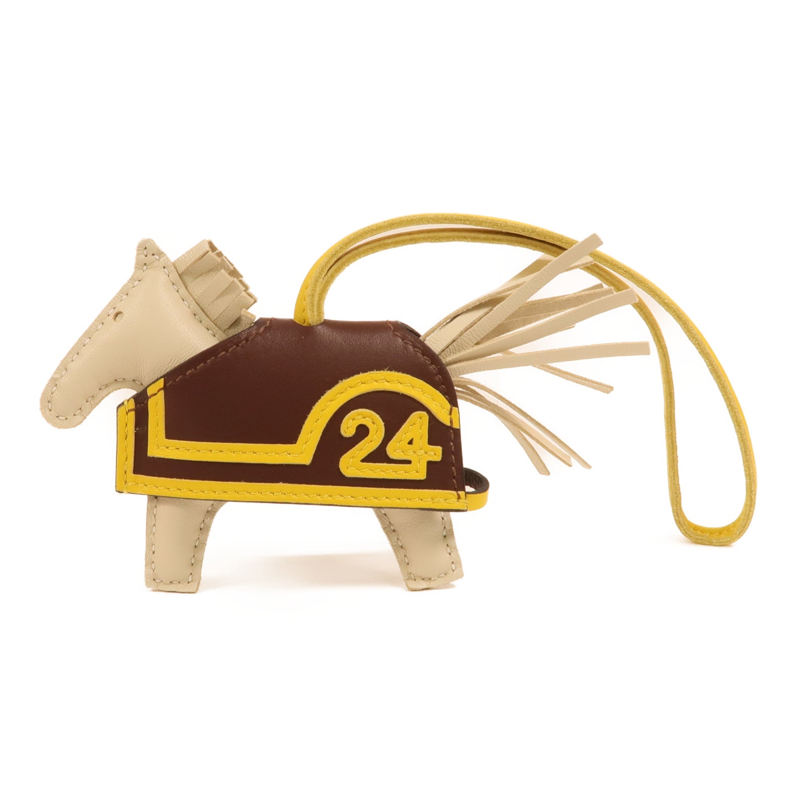 HERMES Milo/Swift皮革Rodeo Robeo 24 PM掛飾Craie/Terre/Jaune De Naples