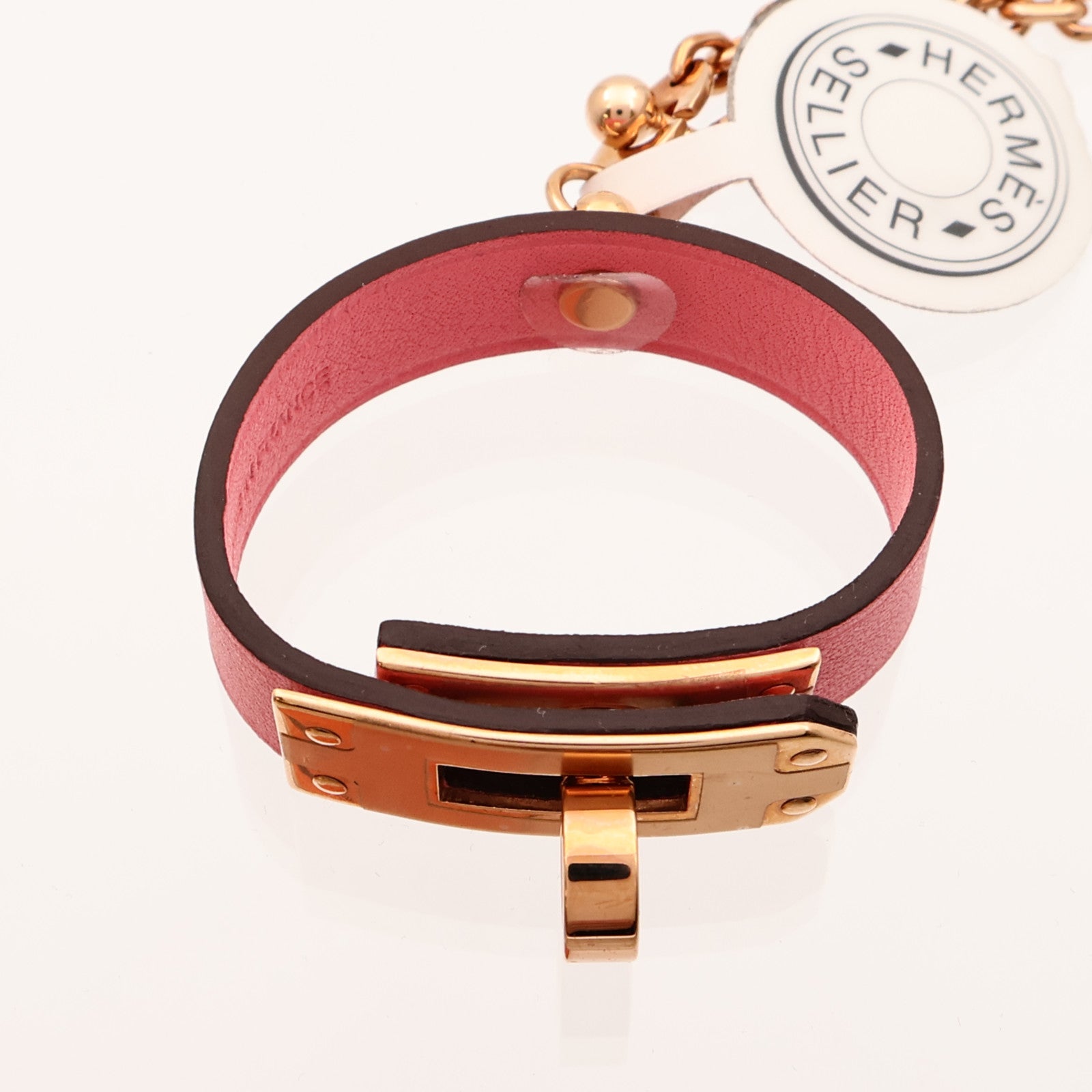 HERMES Swift皮革Kelly Golves Clip金扣掛飾Rose Azalee