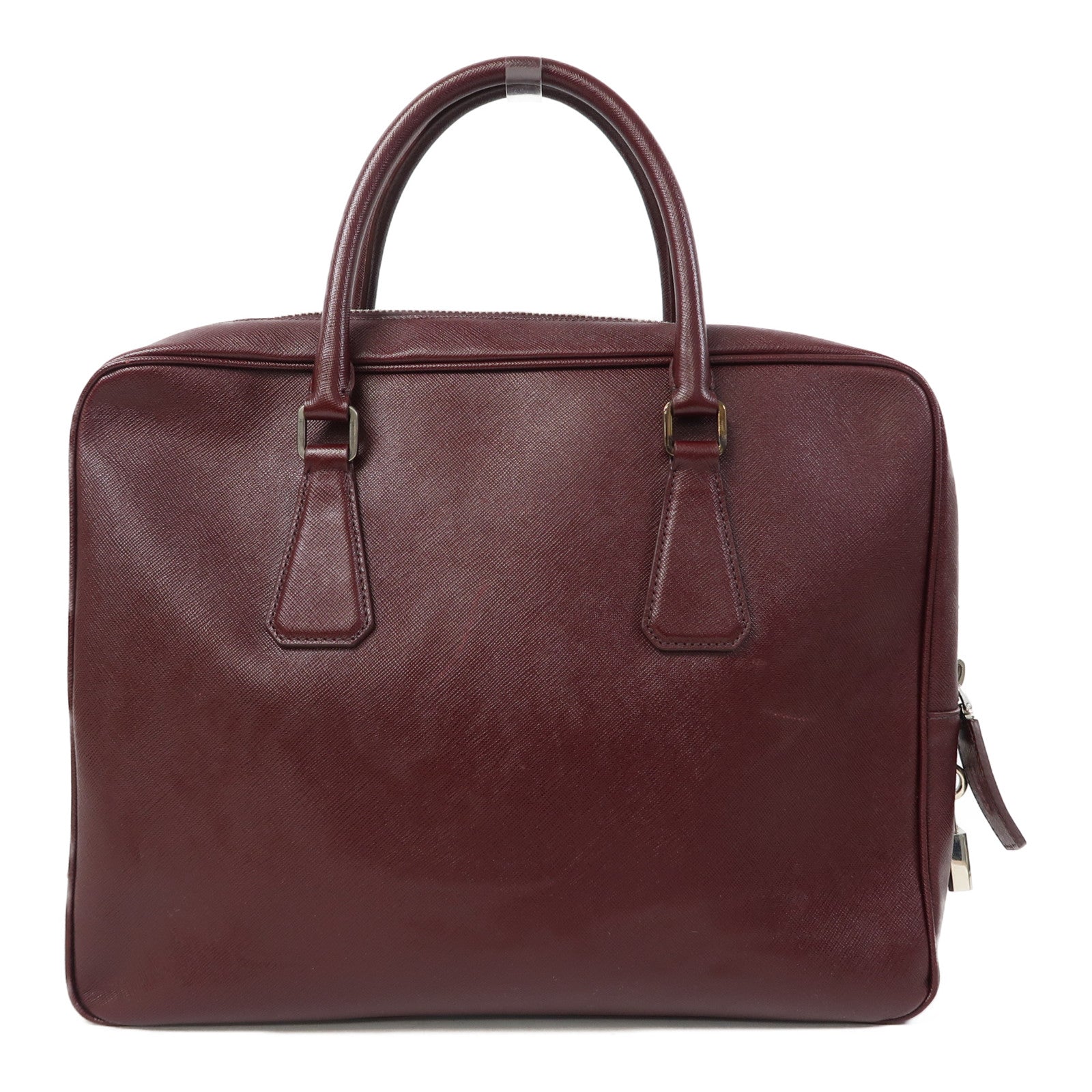 PRADA Saffiano皮革Briefcase Bag銀扣公事包酒紅色