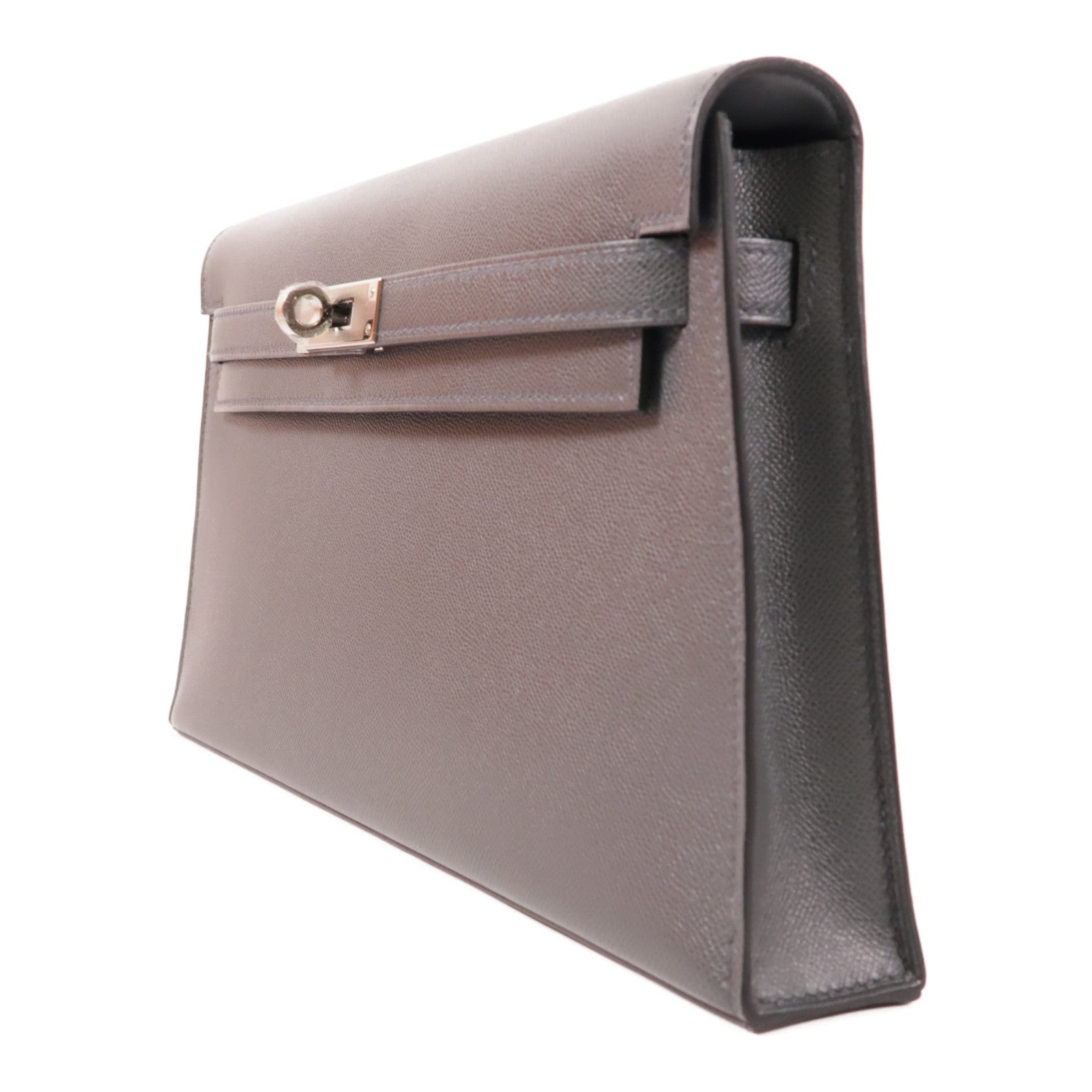 HERMES 【激減優惠】Madame皮革Kelly Elan銀扣肩背袋Gris Misty灰色