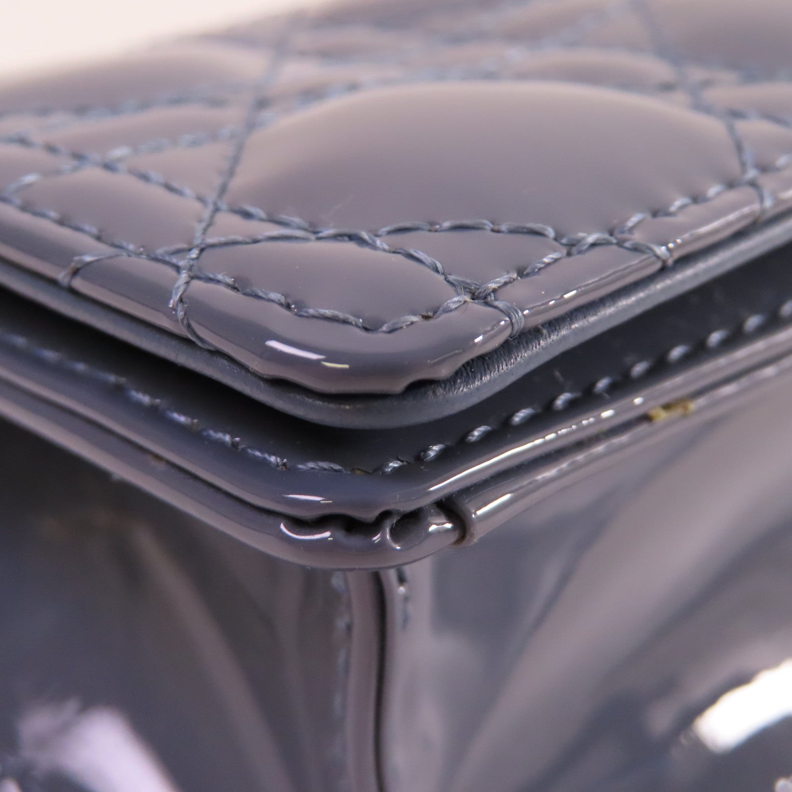 Dior 【激減優惠】漆皮皮革Chain Shoulder Bag銀扣鏈帶肩背袋灰藍色