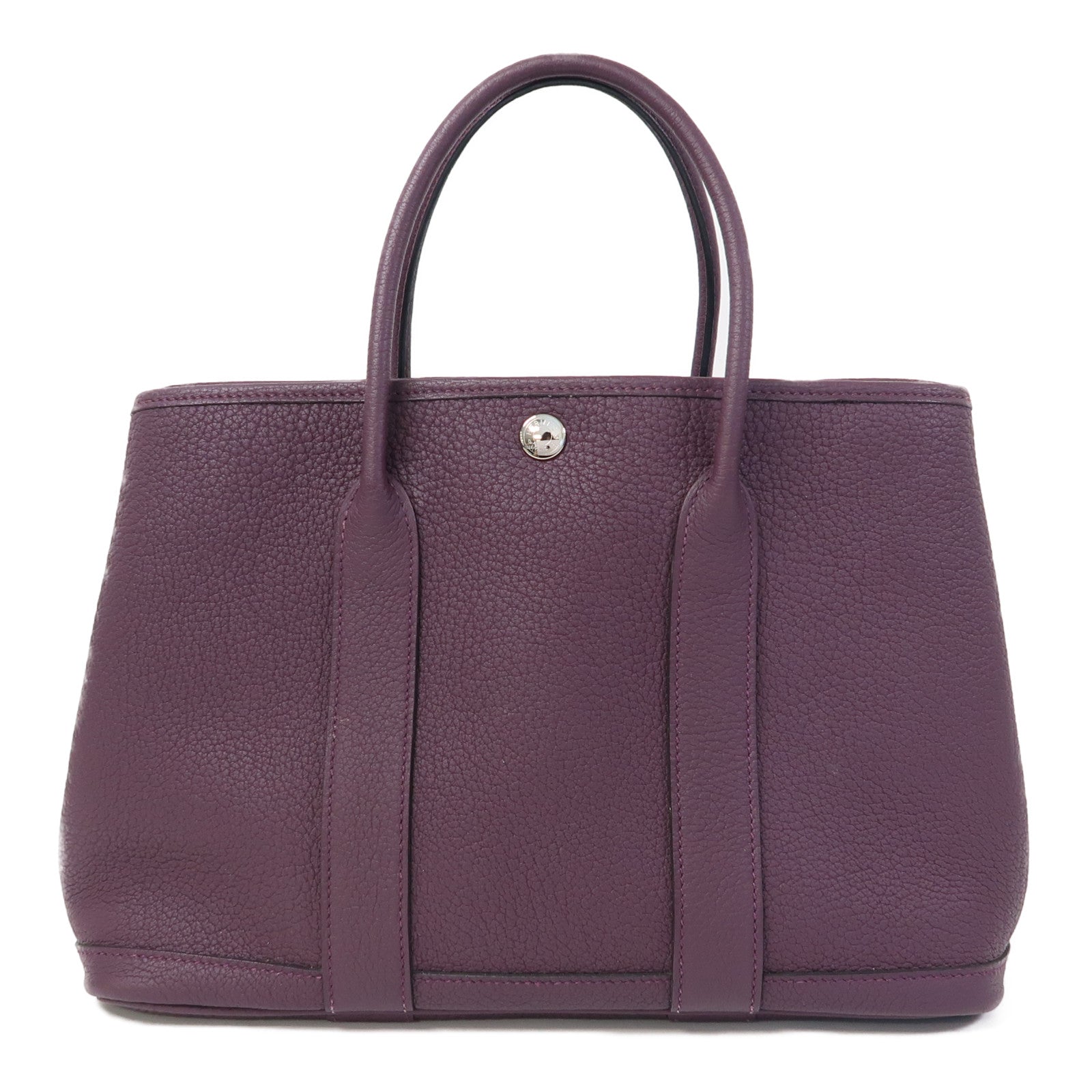 HERMES Negonda皮革Garden Party TPM銀扣手挽袋Raisin /葡萄紫色