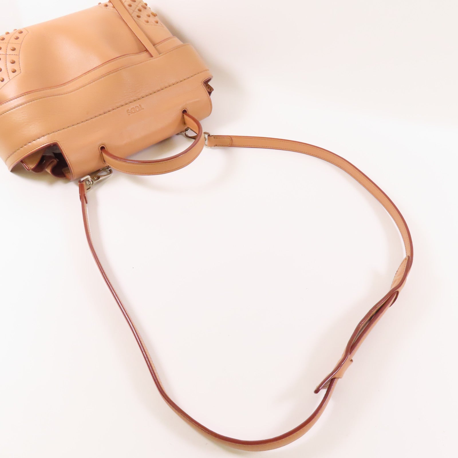 TOD'S 牛皮皮革2 Way Bag銀扣手挽肩背兩用袋
